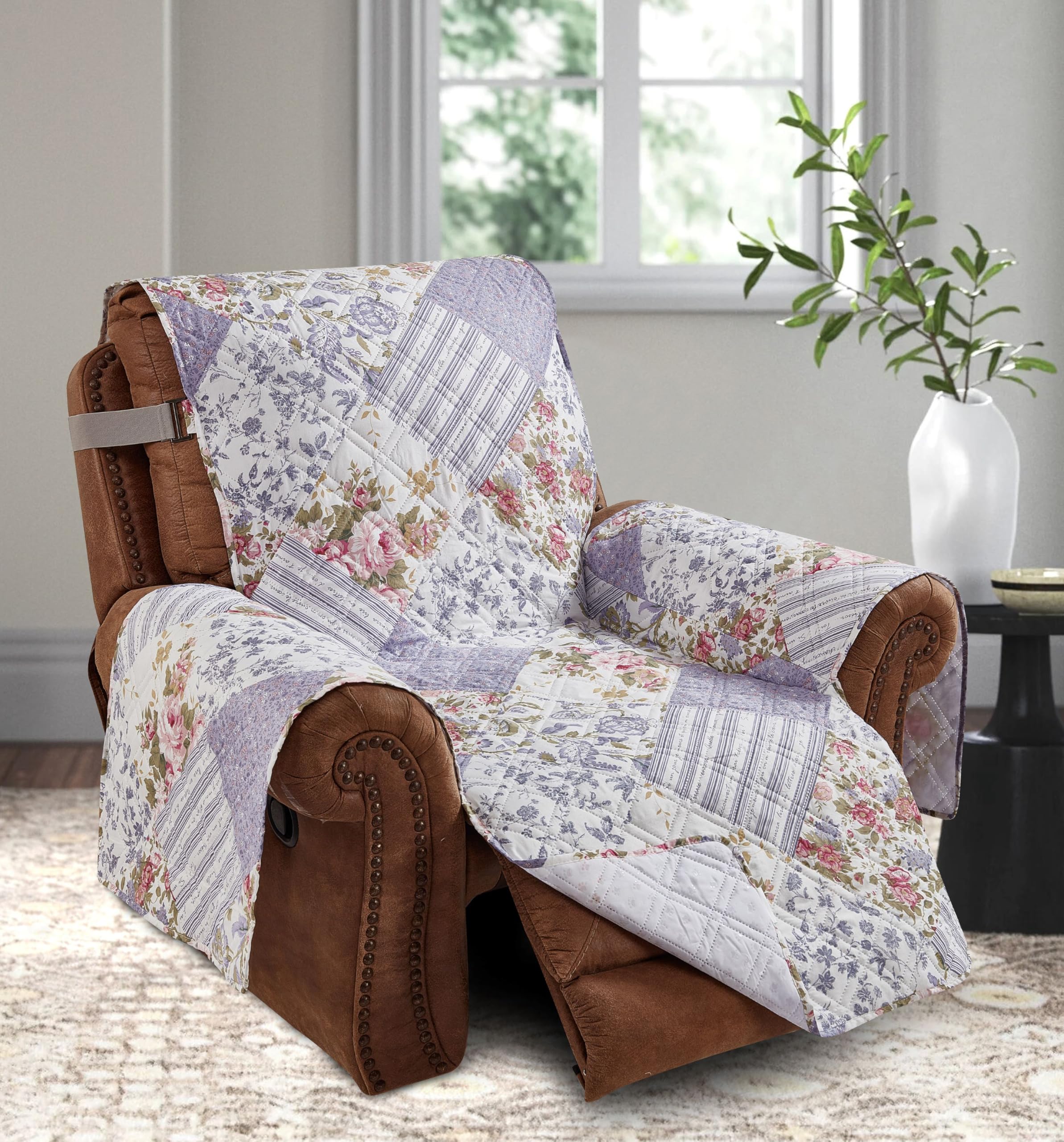 Brilliant Sunshine Rose Violet Patchwork Quilted Recliner Slipcover - 26