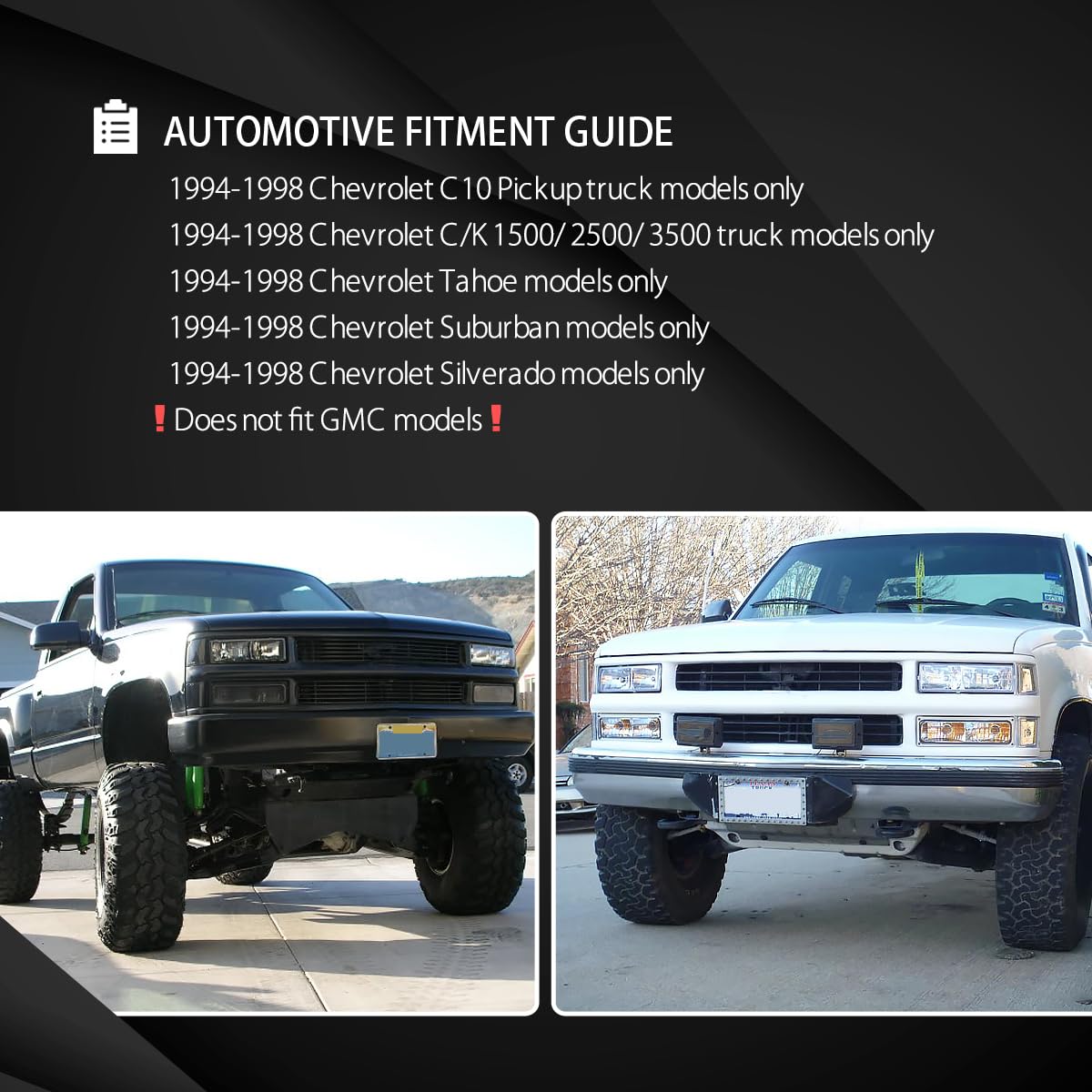 Autozensation Compatible with Chevy C/K C10 Pickup 1994-1998 & Silverado - Black Headlights with Bumper Lights & Corner Signal Lamps (Left + Right Pair Assembly) - Perfect for Night Driving & Off-Road Adventures