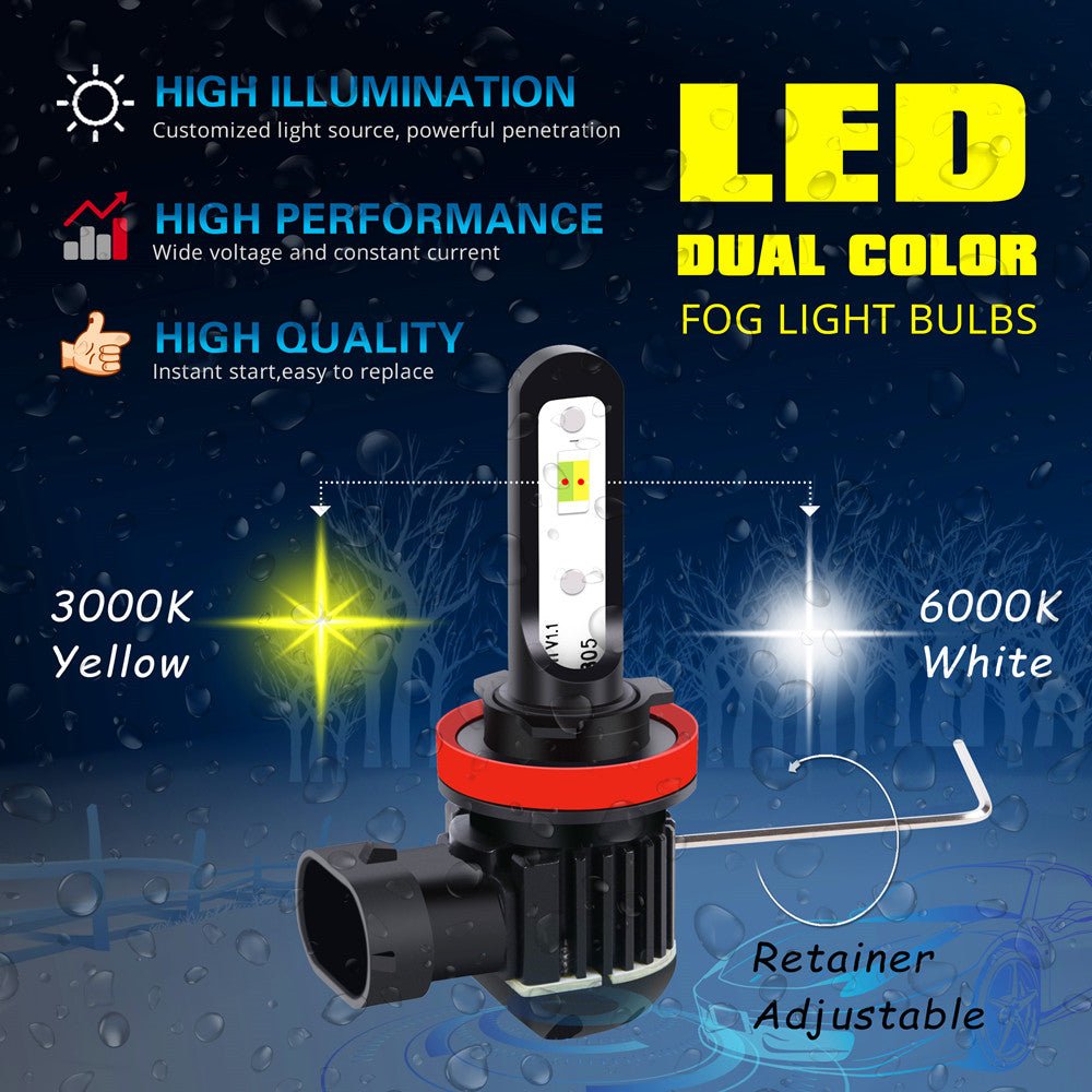 H16 H8 H11 LED Switchback Bulbs Fog Lights - 6000K White/3000K Yellow - Durable & Bright for Cars, Trucks, SUVs - Perfect for Night Driving & Off-Road Adventures