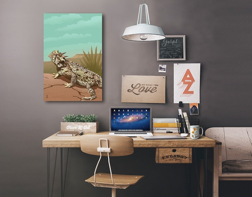 Horned Lizard Wall Art - 16x24 Wrapped Canvas Print by Lantern Press - Southwestern Home Decor for Living Room, Bedroom & Office