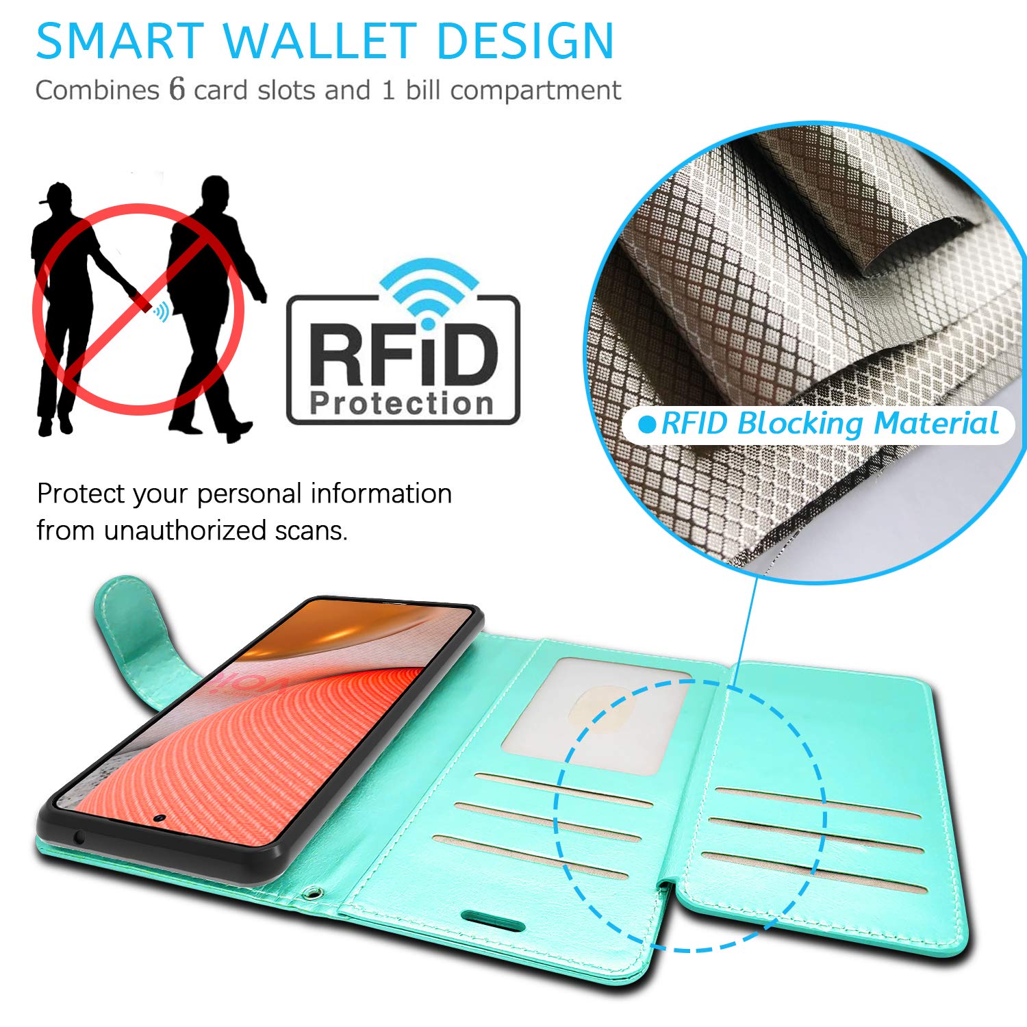 RFID Blocking PU Leather Wallet Case for Samsung Galaxy A72 - Flip Folio Stand Cover with Card Slots & Kickstand (Almond Blossom) | Perfect for Travel, Work & Everyday Protection