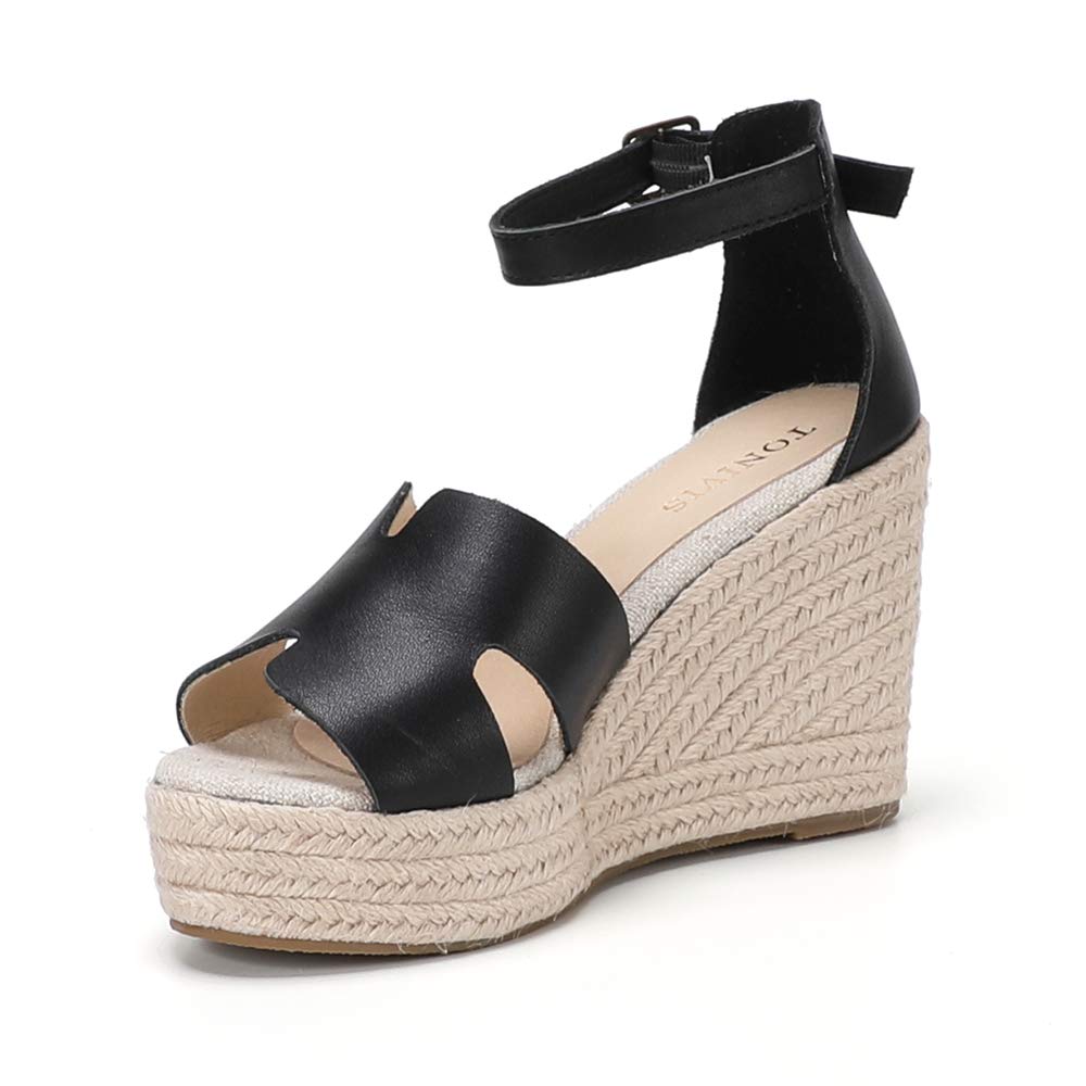 Women's Leather Wedge Sandals - Comfortable Espadrille Summer Shoes for Beach, Walking & Casual Outfits