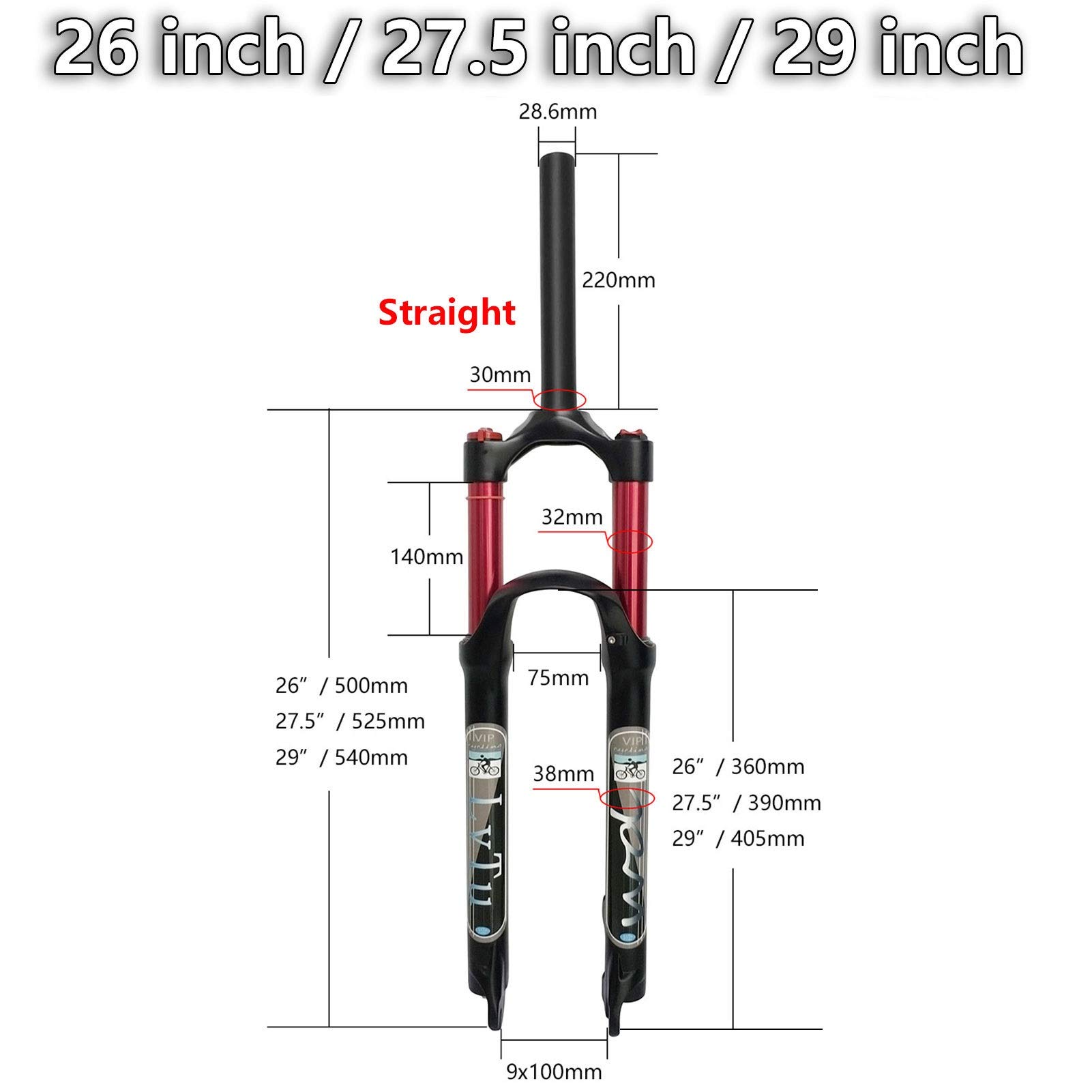 Premium 26/27.5/29 Inch Magnesium Alloy MTB Suspension Fork - 140mm Travel Air Shock Absorber with Straight Tube Steerer (QR21) for Mountain Biking & Trail Adventures