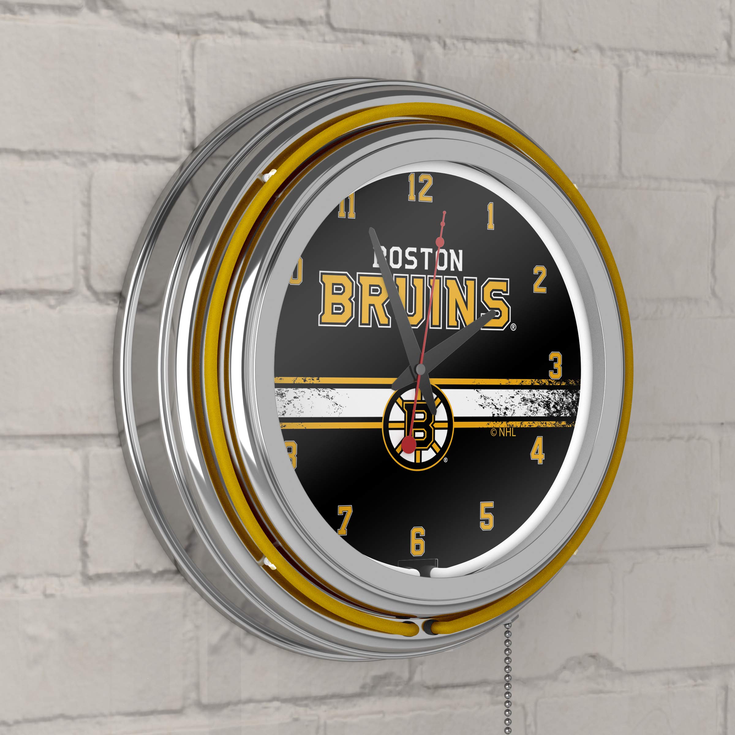 Boston Bruins NHL Chrome Double Rung Neon Clock - Officially Licensed Team Logo Wall Decor for Man Cave, Sports Bar & Game Room