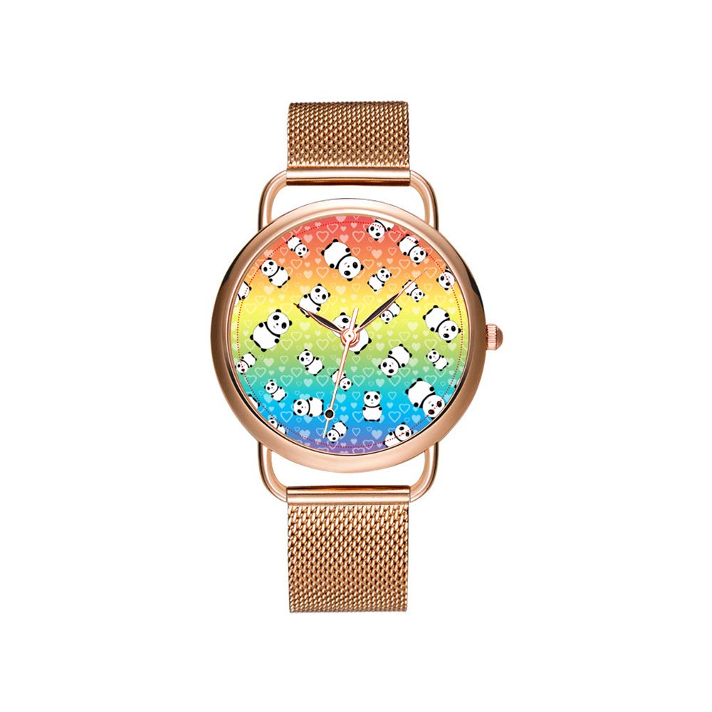 Luxury Women's Watches - Ultra Thin Waterproof Quartz Watch with Mesh Band, Cute Rainbow Hearts & Panda Design - Perfect for Christmas Gifts, Daily Wear & Fashion Accessories