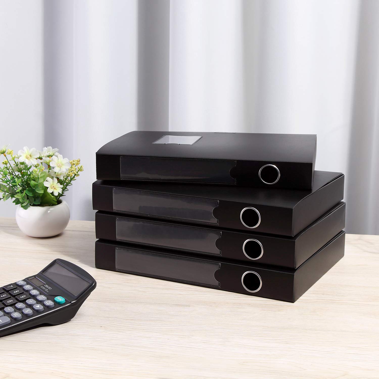 A4 Plastic Storage File Box - Foldable Document Organizer with 5.8cm Thickened Design, Large Capacity Black File Holder (4-Pack) - Perfect for Office, Home & School Organization