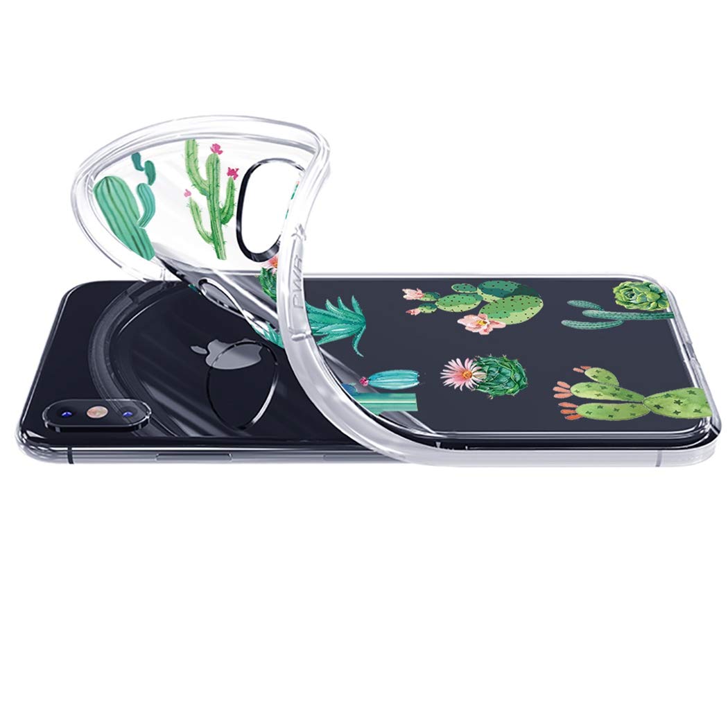 iPhone Xs/X Clear Soft TPU Shockproof Protective Phone Case for Women & Girls - Cactus Design - Perfect for Everyday Use, Travel & Outdoor Activities