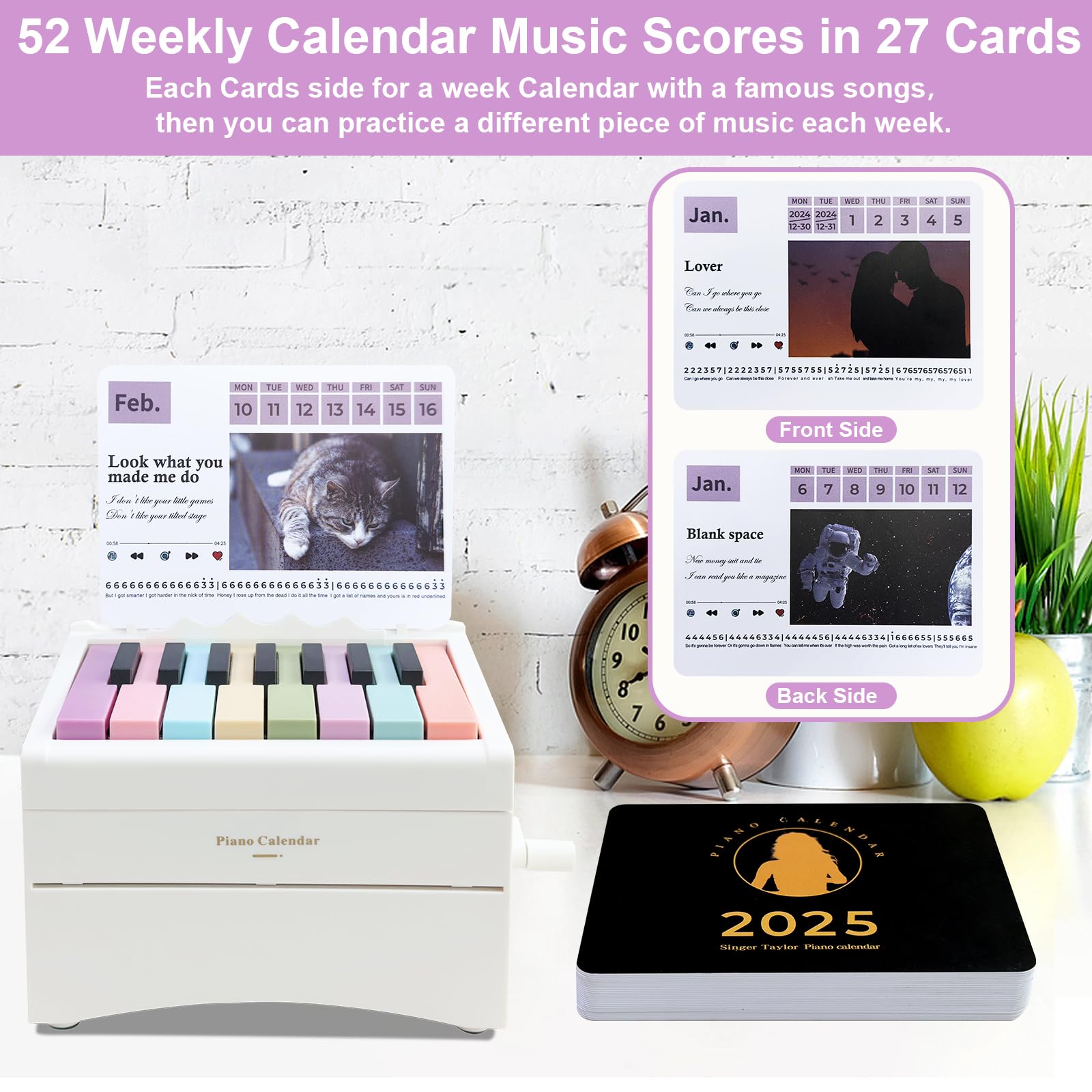Playable Piano Desk Calendar 2025 with 52 Music Scores - Mini Swift Piano Calendar, 27 Cards, Perfect Gift for Taylor Swift Fans, Home & Office Decor (White) - Ideal for Music Lovers, Swifties, and Piano Enthusiasts