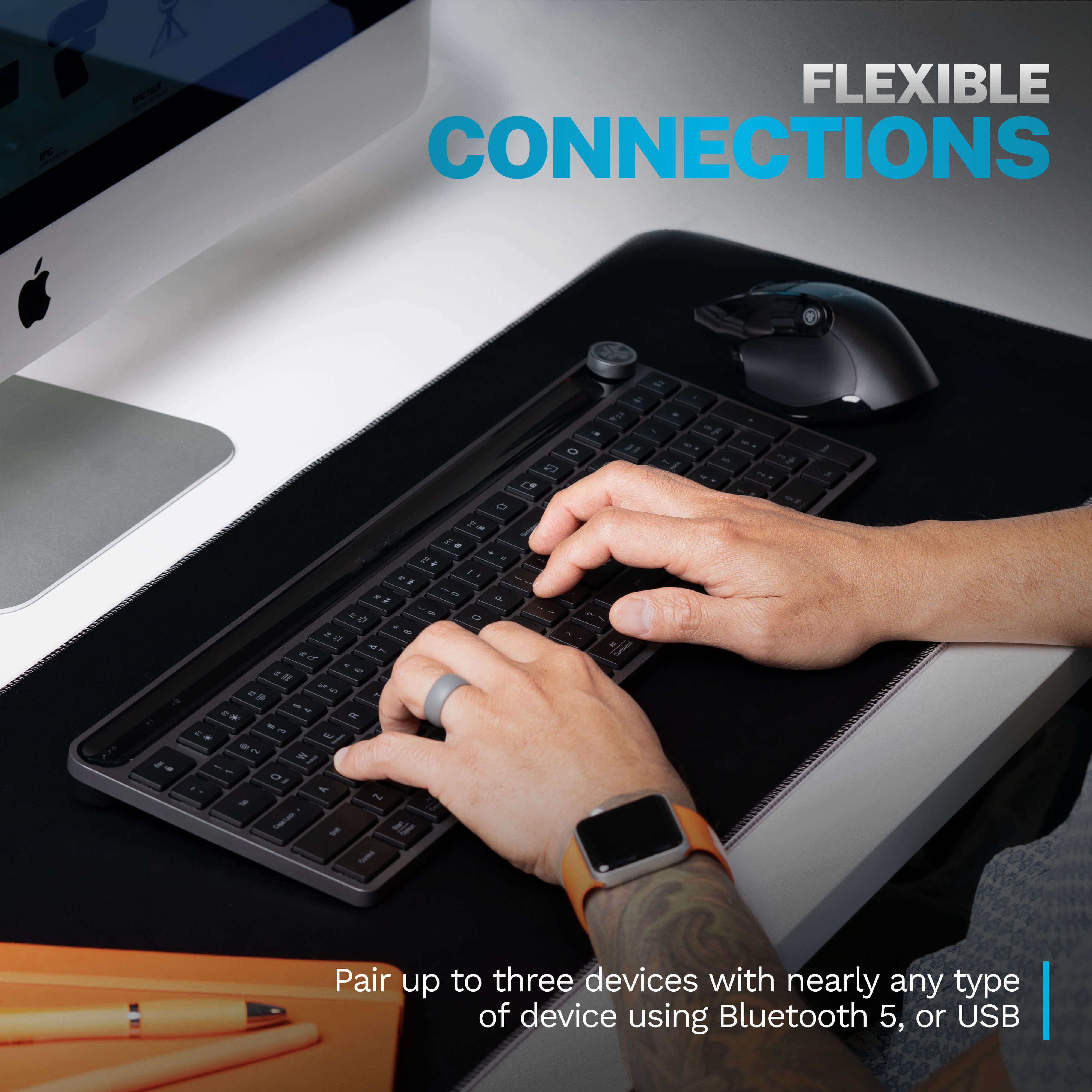 JLab Epic Wireless Keyboard and Mouse Combo - Ergonomic Design for Home, Office, and Gaming Use