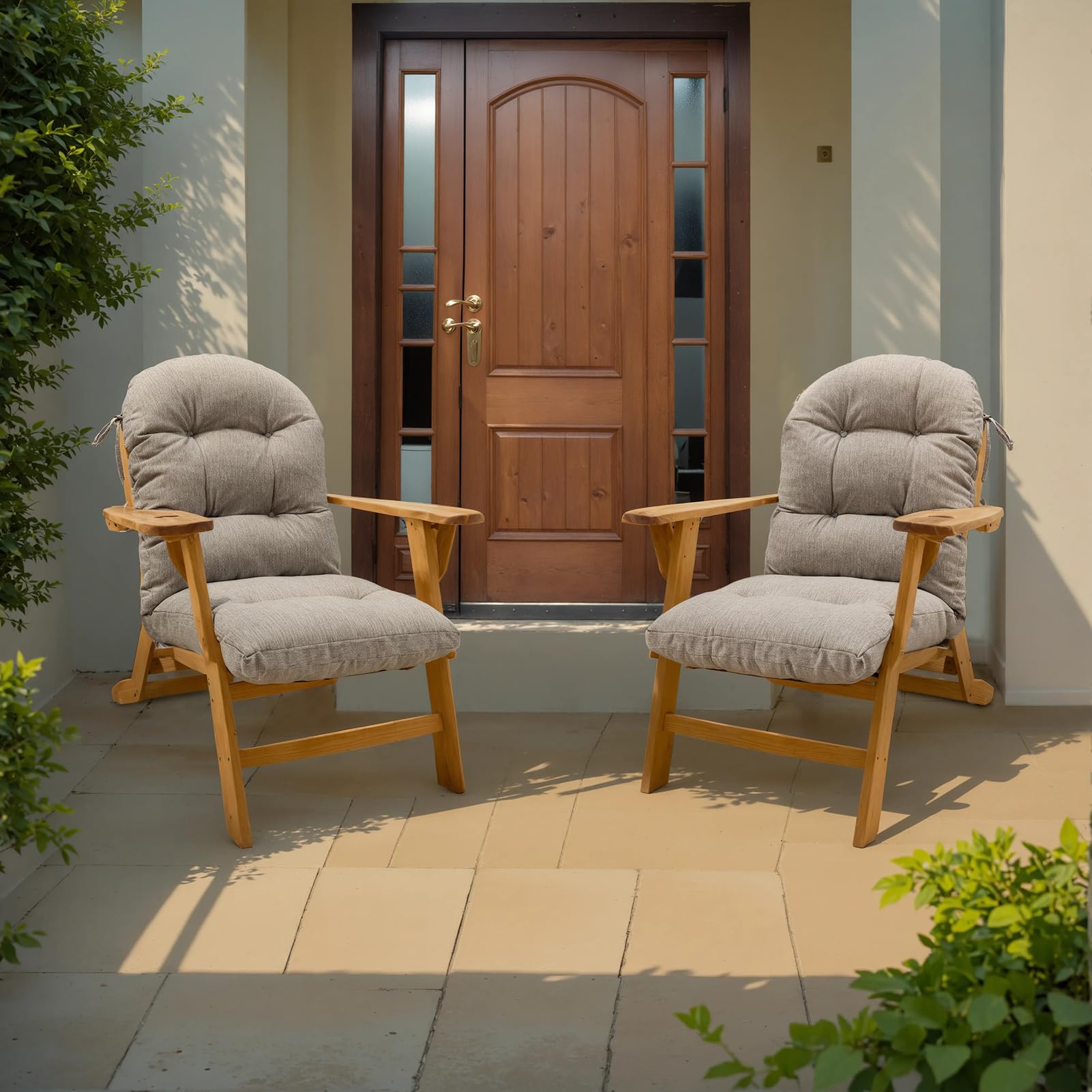 QILLOWAY High Back Chair Cushion Set of 2 - All Weather Indoor Outdoor Replacement Cushions for Adirondack & Rocking Chairs - Dark Grey - Perfect for Patio, Deck, Garden & Porch Relaxation