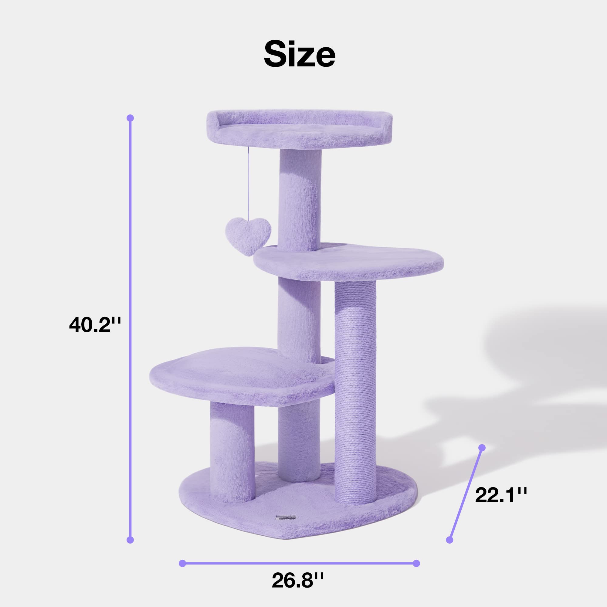 VETRESKA 40 Inch Multi-Level Cat Tree Tower with Scratching Post & Dangling Toys - Indoor Cat Climbing Furniture for Play, Rest & Scratching - Purple Pet Accessory for Home & Apartment