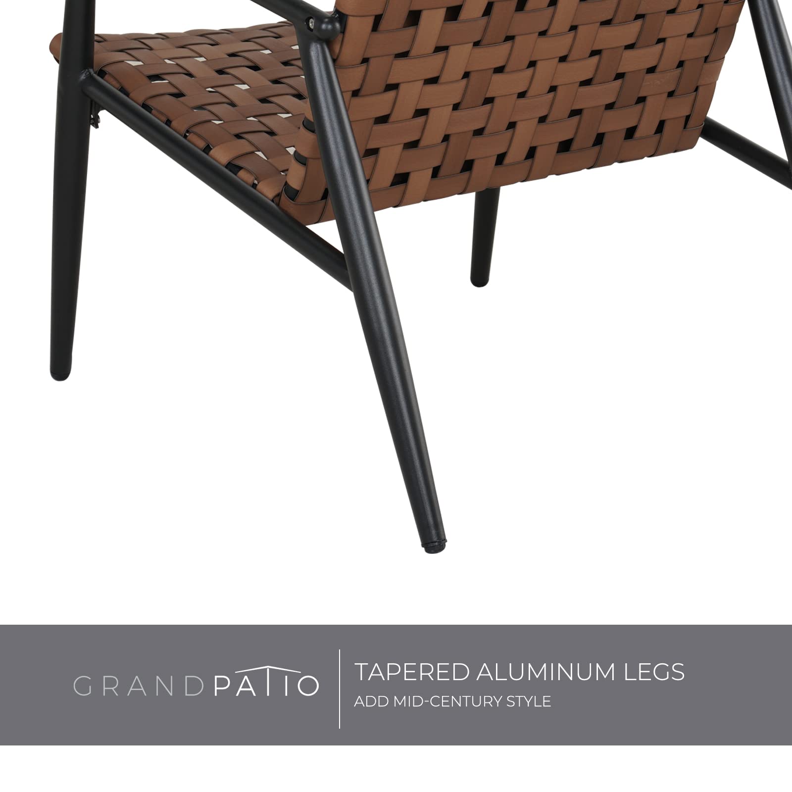 3-Piece Outdoor Bistro Set - Brown Leather-Look Wicker Chairs with Powder-Coated Aluminum Frame & Side Table - Patio, Garden, Backyard, Balcony Furniture for Relaxing & Entertaining