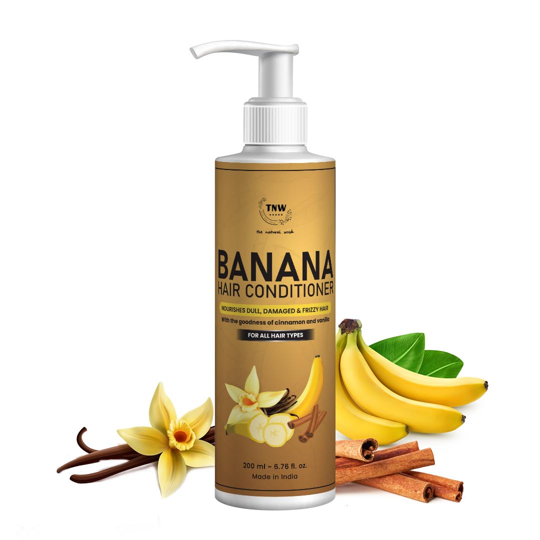 TNW THE NATURAL WASH Banana Hair Conditioner 200ml with Cinnamon & Vanilla - Deep Repair for Dry, Damaged, Frizzy Hair - Moisturizing & Shine Enhancing Formula for Women & Men - Perfect for Daily Hair Care & Salon-Quality Results at Home