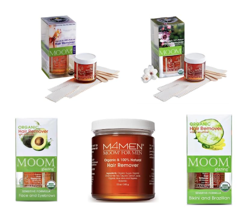 MOOM Organic Hair Removal Kit - Natural Waxing Solution for Sensitive Skin with Lavender, Tea Tree Oil, Avocado & Green Tea | Includes Reusable Strips & Sticks | Perfect for Face, Bikini, Legs & Body Hair Removal at Home or Salon