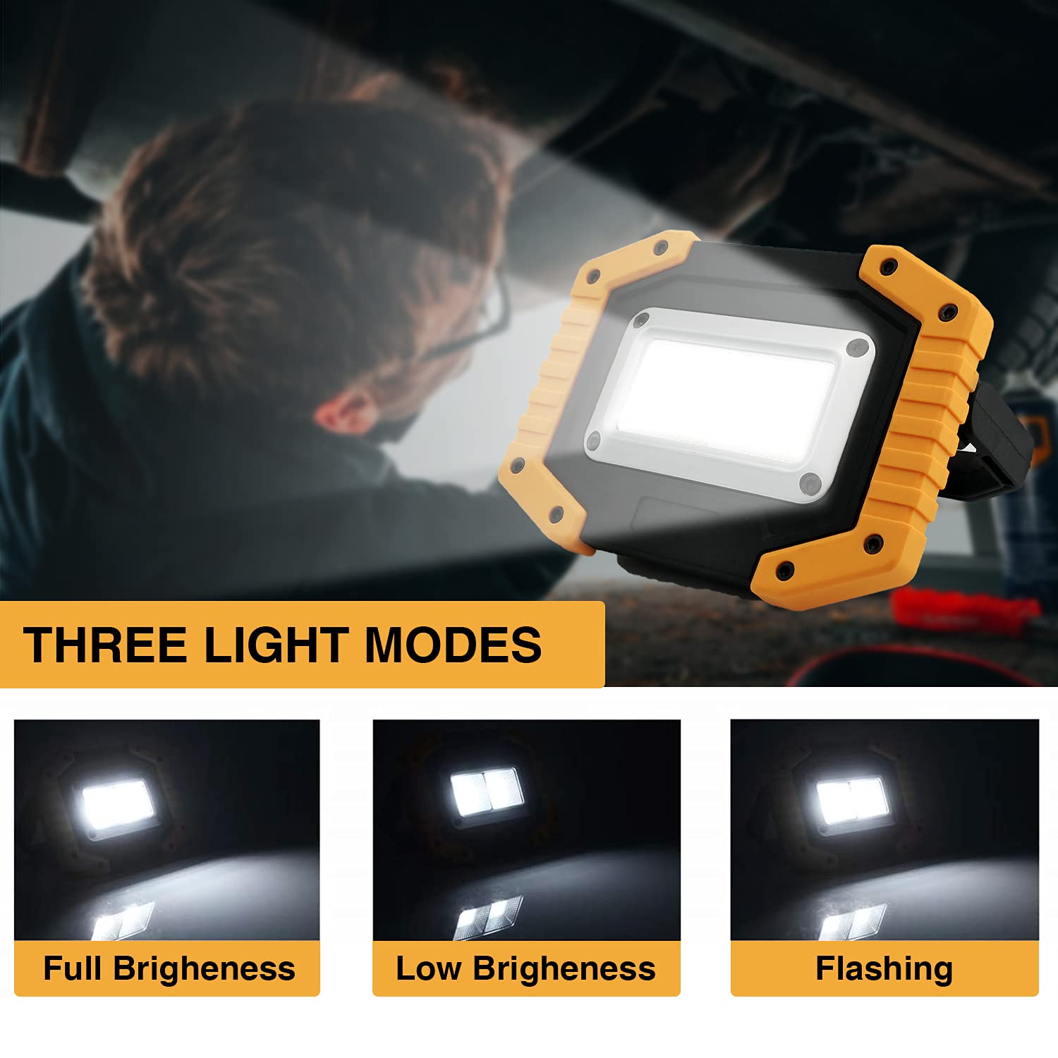 30W 2000LM Rechargeable LED Work Light - Waterproof Portable COB Flood Light with Stand | Battery Powered for Outdoor Camping, Emergency, Garage, Workshop & Construction Sites
