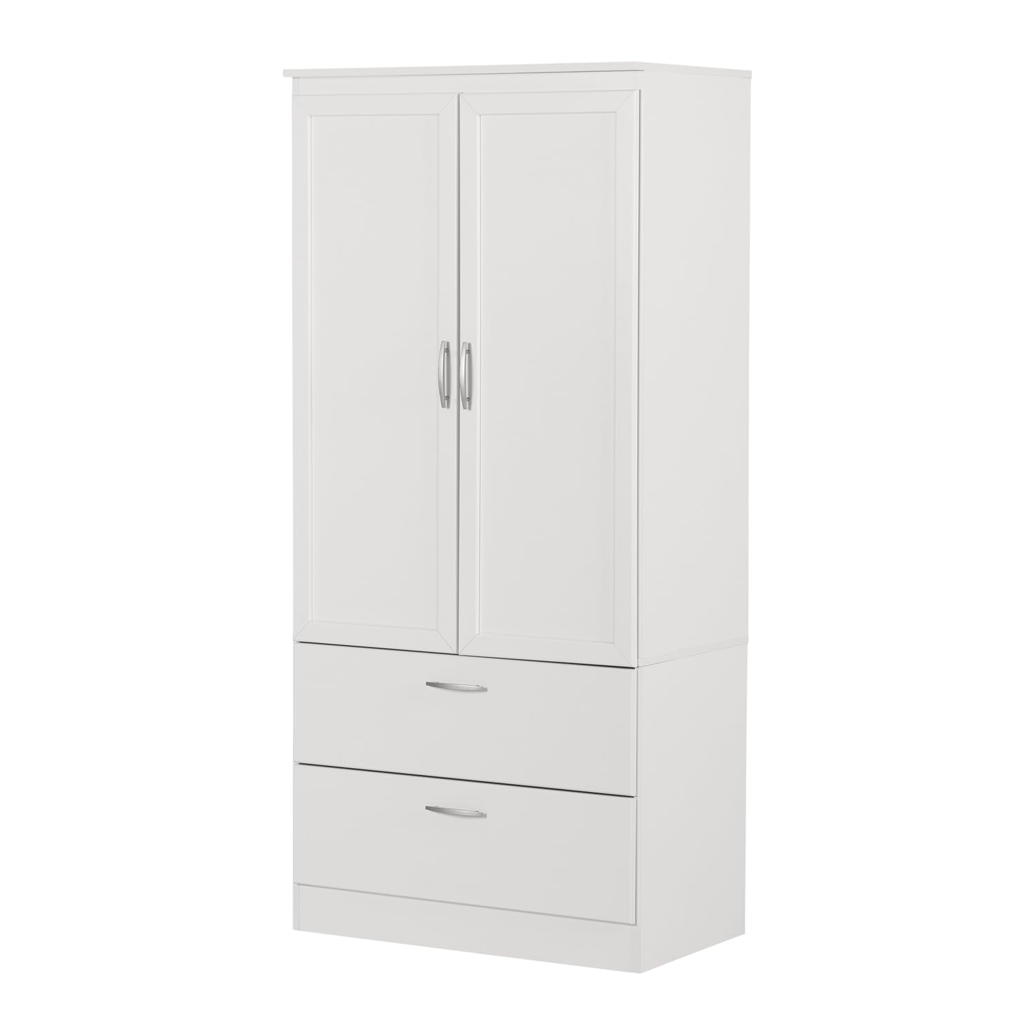 South Shore Acapella Wardrobe Armoire - Pure White Closet Organizer for Bedroom, Hallway & Entryway Storage | Freestanding Closet with Shelves & Hanging Rod