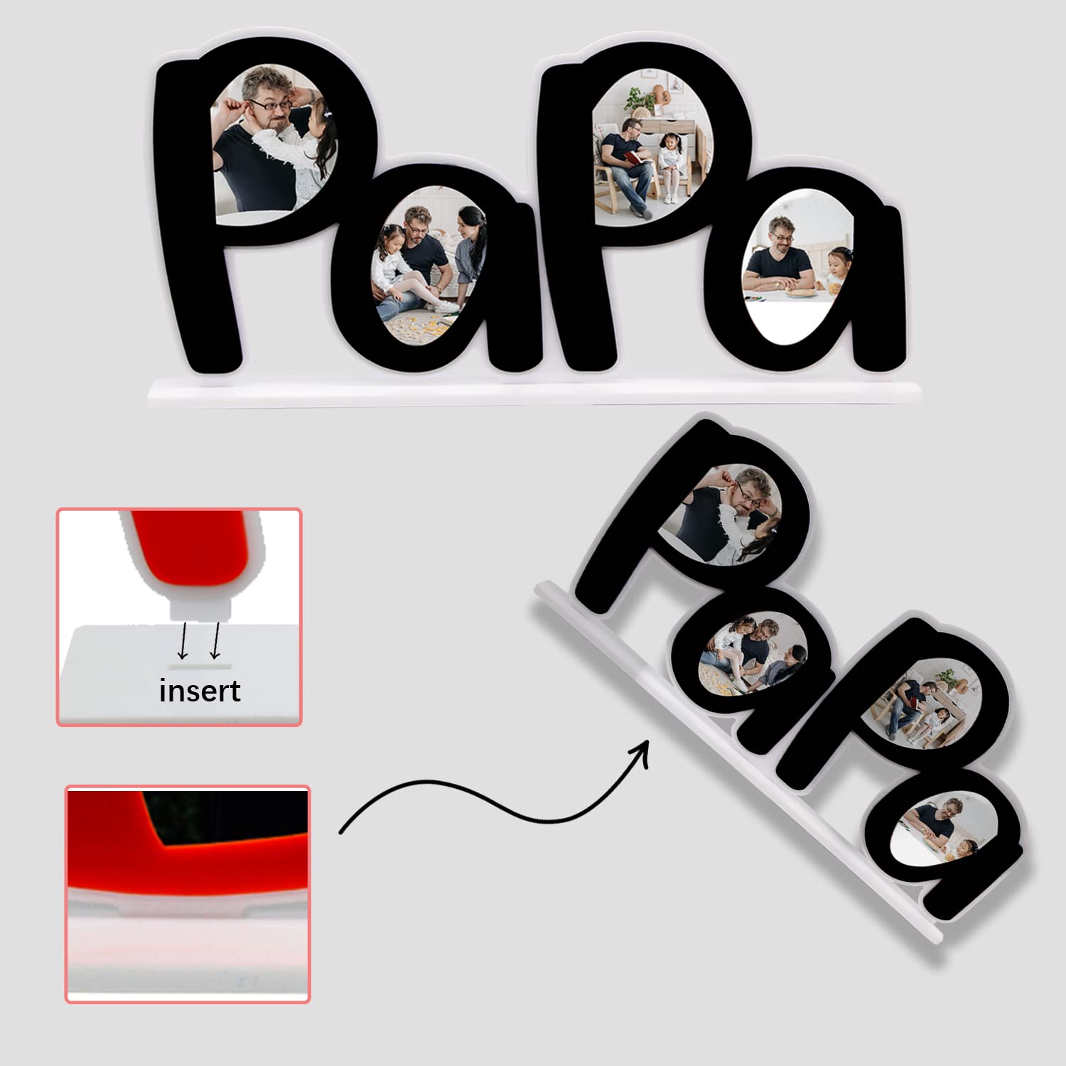 Custom Personalized Acrylic Picture Frame for Dad - Unique PaPa & DaD Shape Desktop Photo Frame - Perfect Father's Day & Birthday Gift from Son or Daughter - Ideal for Home, Office Desk Decor & Sentimental Keepsakes
