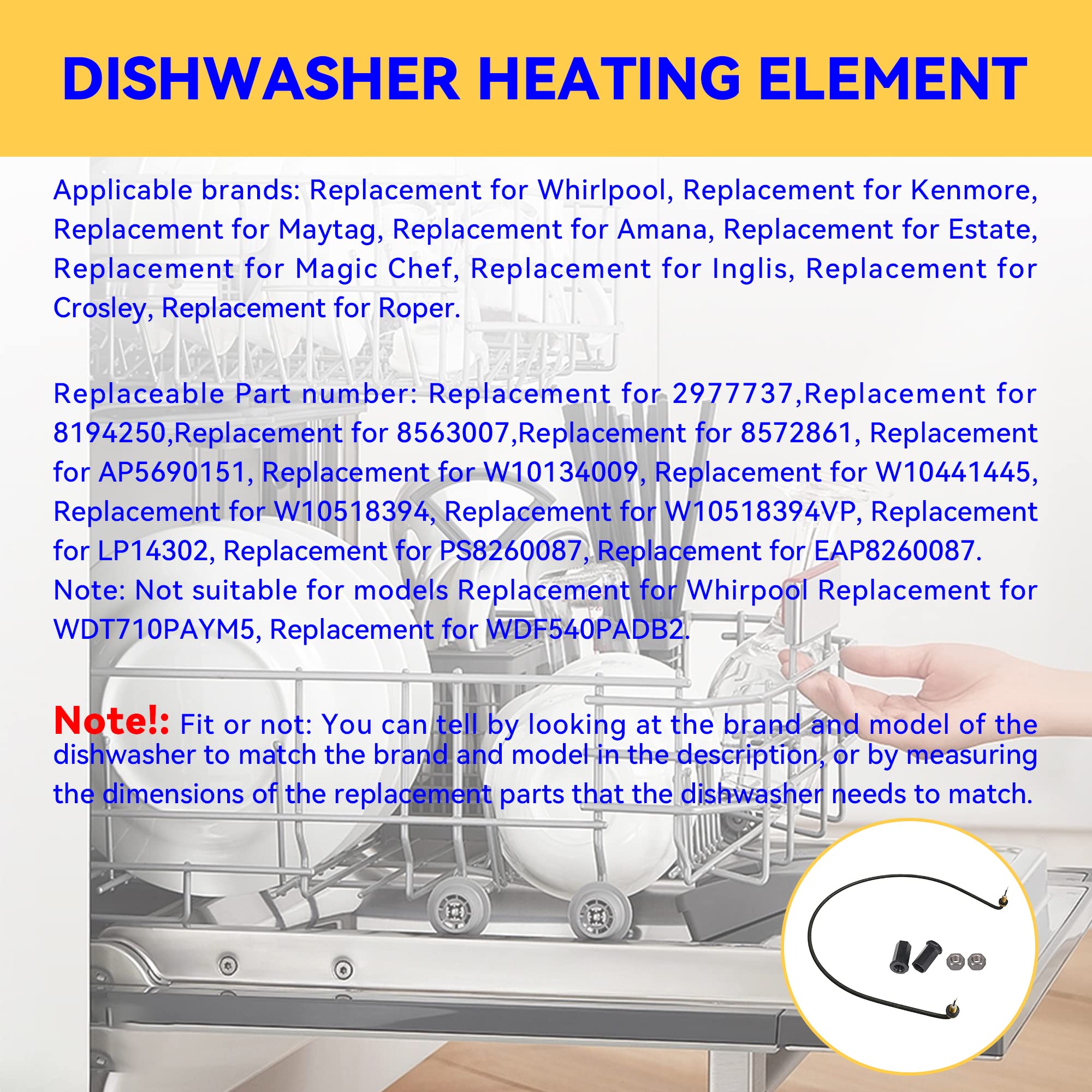 Whirlpool & Kenmore Dishwasher Heating Element & High Limit Thermostat Replacement Kit - Compatible with Multiple Models - Perfect for Quick Repairs & DIY Home Maintenance