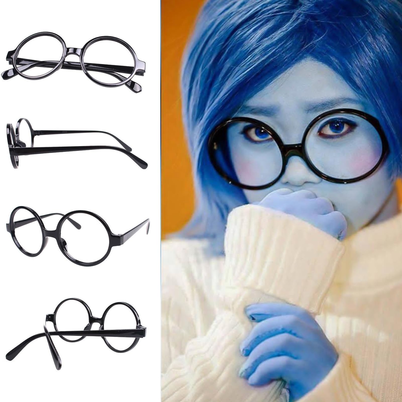 Blue Anime Bob Wig with Black Glasses for Women & Girls - Heat Resistant Synthetic Cosplay Wig for Halloween, Costume Parties & Anime Conventions