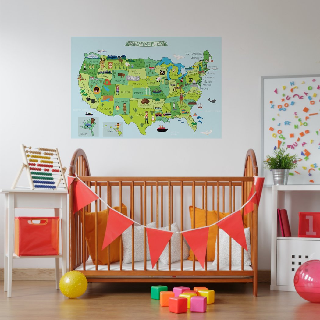 USA Map Fabric Sticker - Peel & Stick Removable Wall Decal for Home & Office Decor (Medium Size) - Perfect for Kids Rooms, Classrooms, and Travel Inspiration