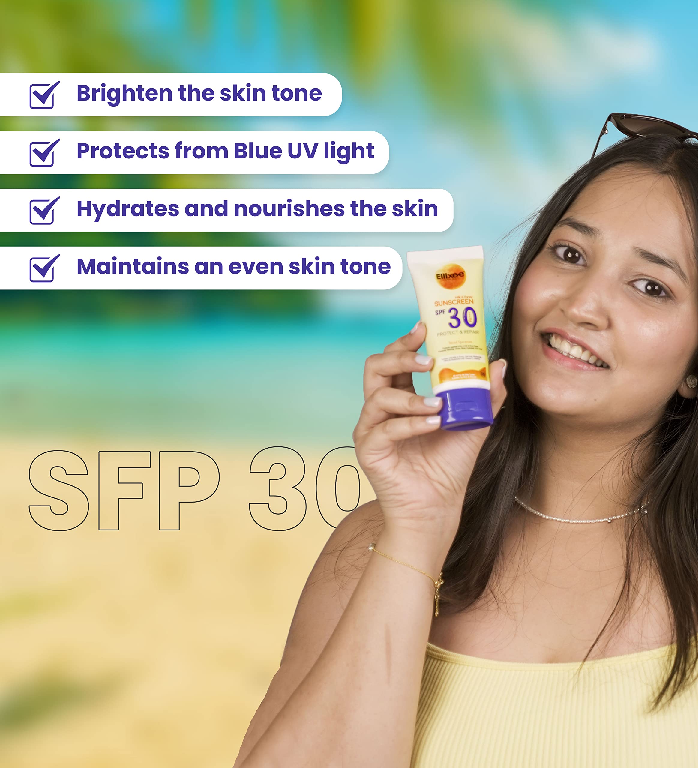 Ellixee Milk and Honey Sunscreen SPF 30 - Natural Moisturizing Face & Body Sunscreen for Daily Protection - Perfect for Beach, Pool & Outdoor Activities