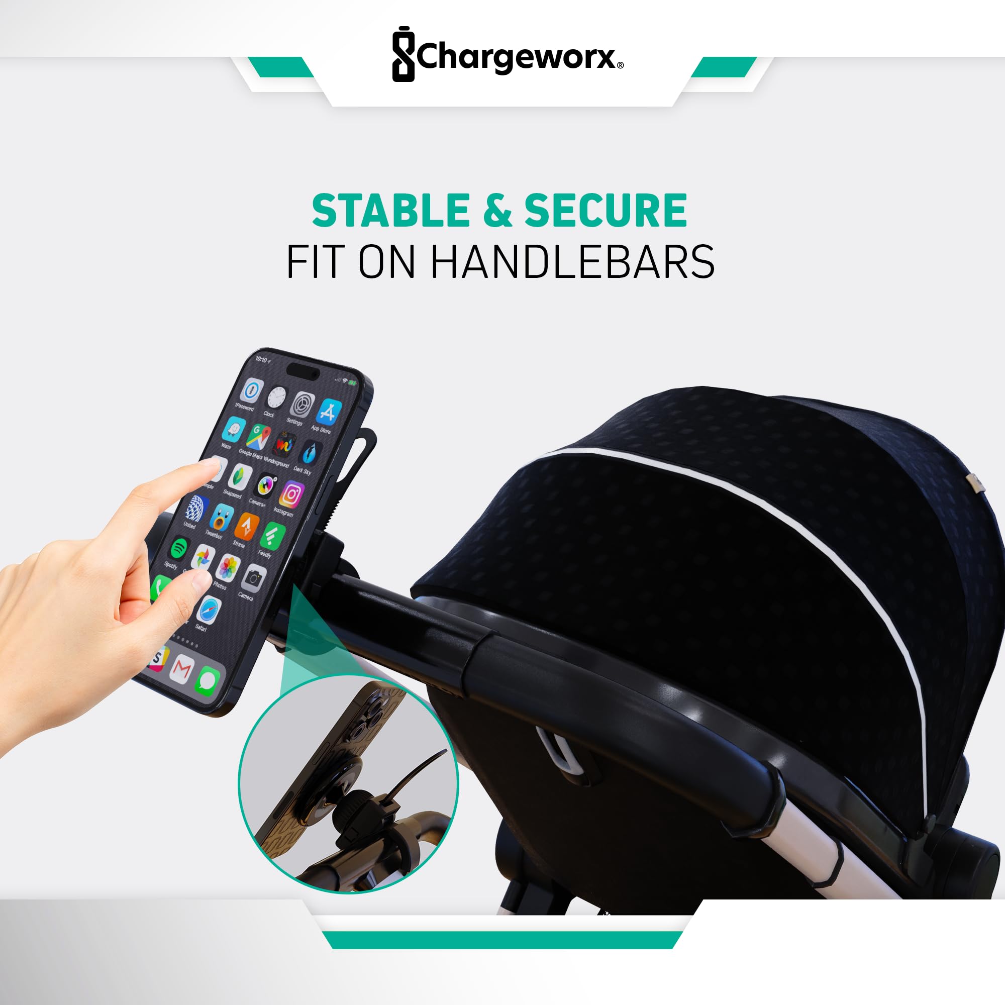 Magnetic Stroller Phone Holder - Universal MagSafe Compatible Phone Mount for Strollers, Bikes & Shopping Carts | Adjustable Handlebar Strap for iPhone & Android | Perfect for Workouts, Jogging & Outdoor Activities