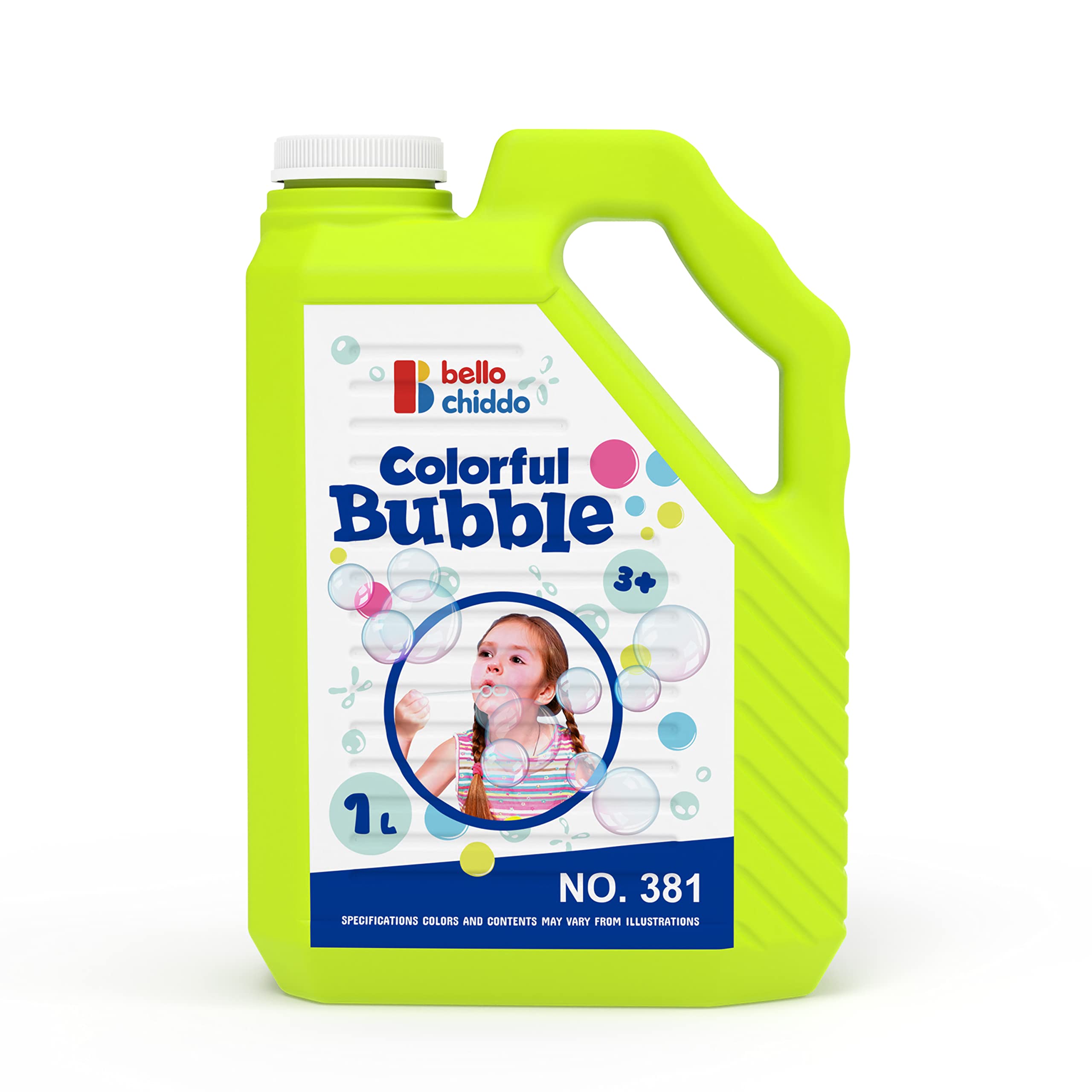 BELLOCHIDDO Bubble Solution Refill 1L/33.8 oz - Large Size for Bubble Guns, Wands, Blowers & Machines - Non-Toxic Bubble Liquid for Kids Ages 3+ (Yellow) - Perfect for Outdoor Play, Birthday Parties & Backyard Fun