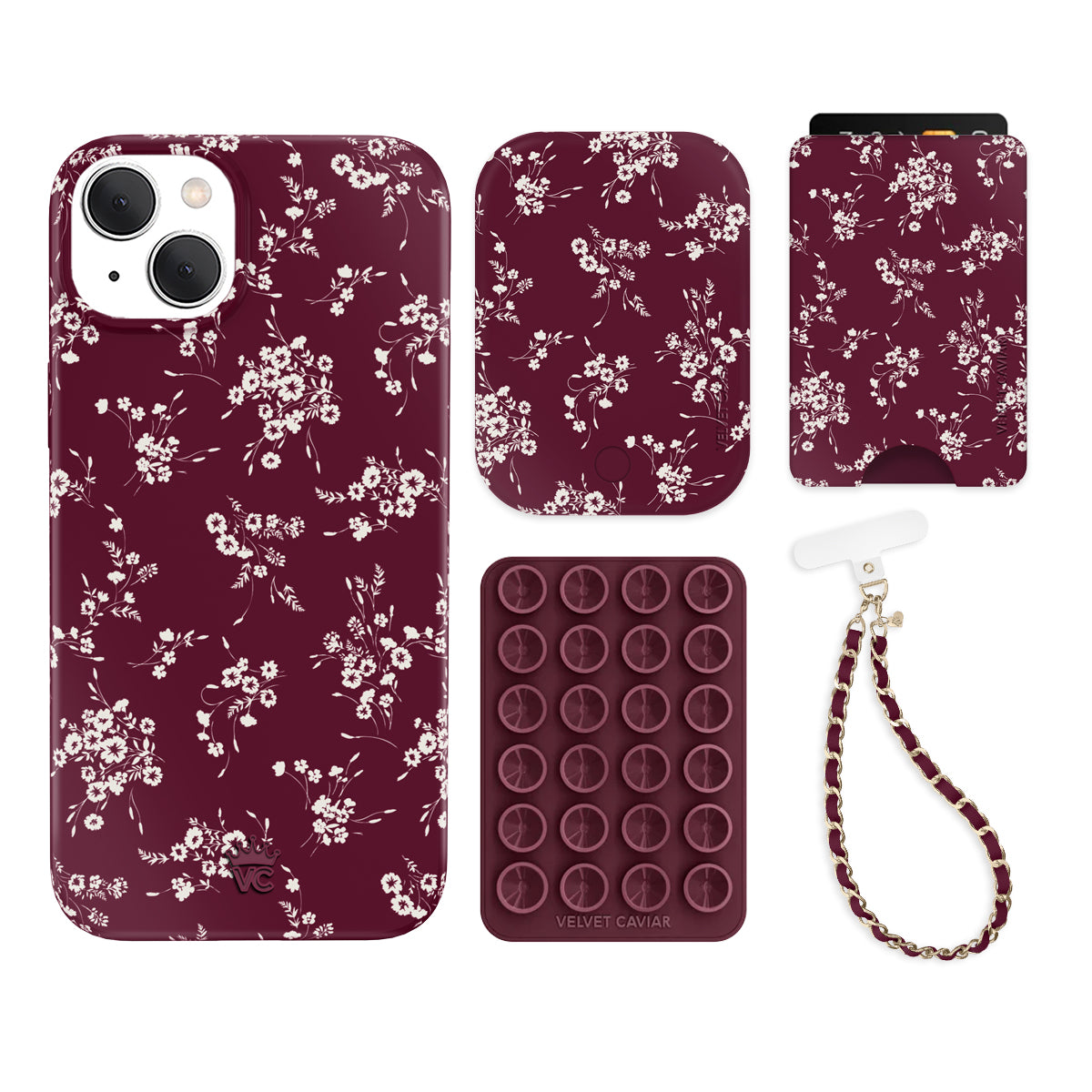 French Burgundy Floral iPhone Case with Wallet - Stylish Phone Accessory for Women | Perfect for Everyday Use, Travel & Shopping