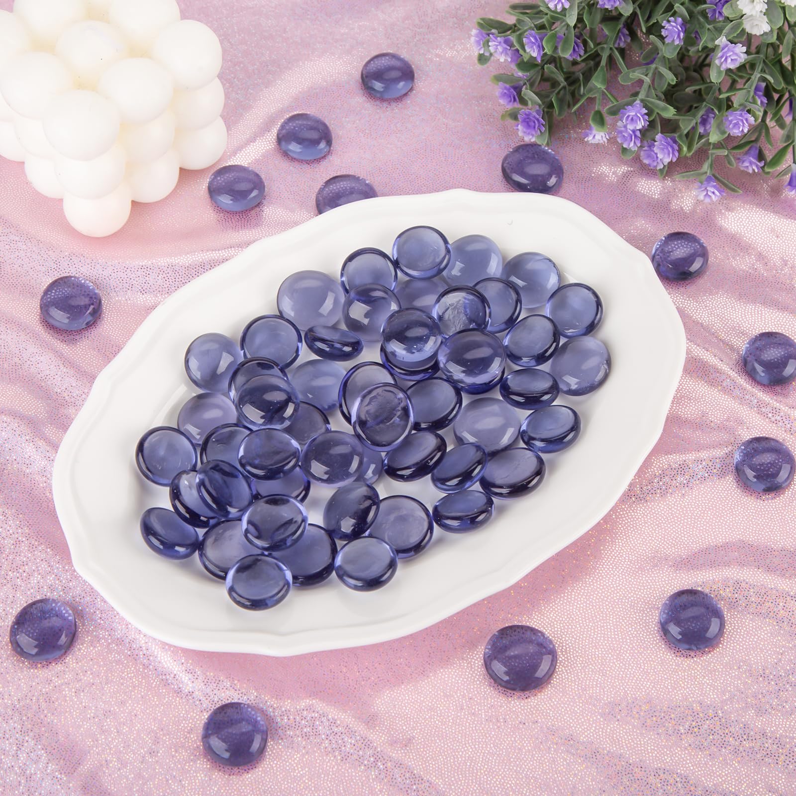 DomeStar 1LB Flat Glass Marbles - Purple Decorative Stones for Vases, Aquariums & Fish Tanks | Vase Fillers, DIY Crafts & Table Scatter Decor | Perfect for Home Decor, Wedding Centerpieces & Party Decorations
