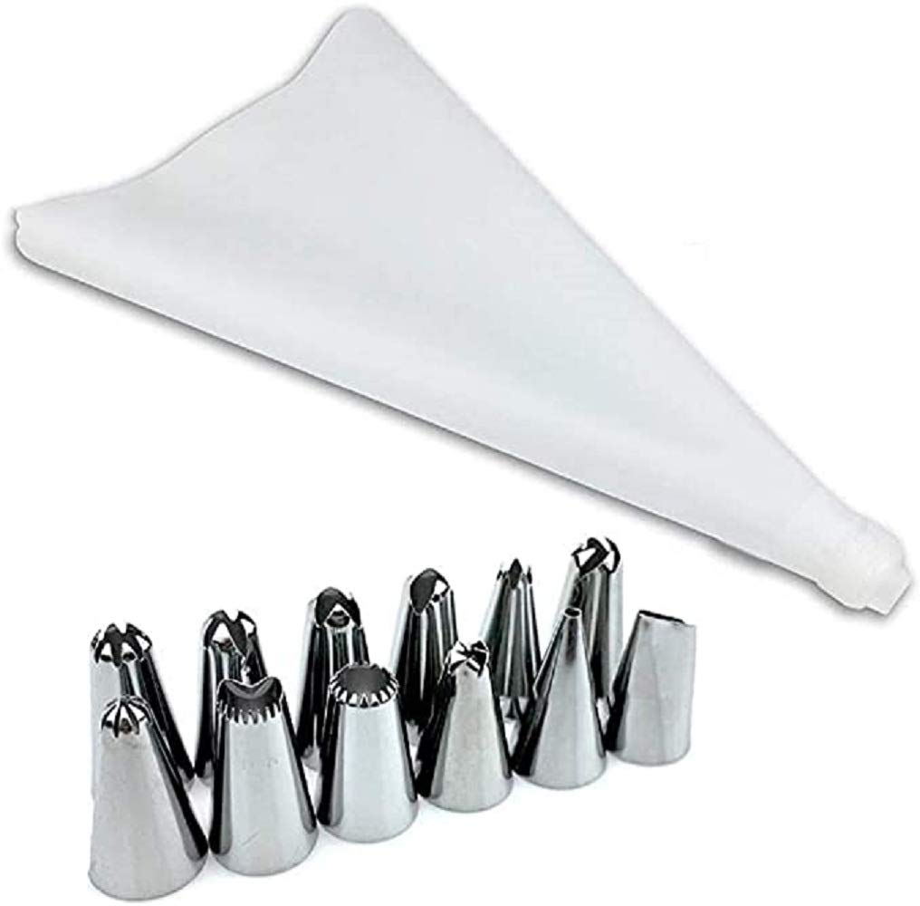 VARWANEO 14-Piece Cake Decorating Tools Set - Stainless Steel Icing Nozzles, Piping Tips & Baking Molds for Professional Cake Decorating, Cupcakes, Cookies & Pastry Making - Essential Baking Supplies for Home Bakers & Professional Chefs