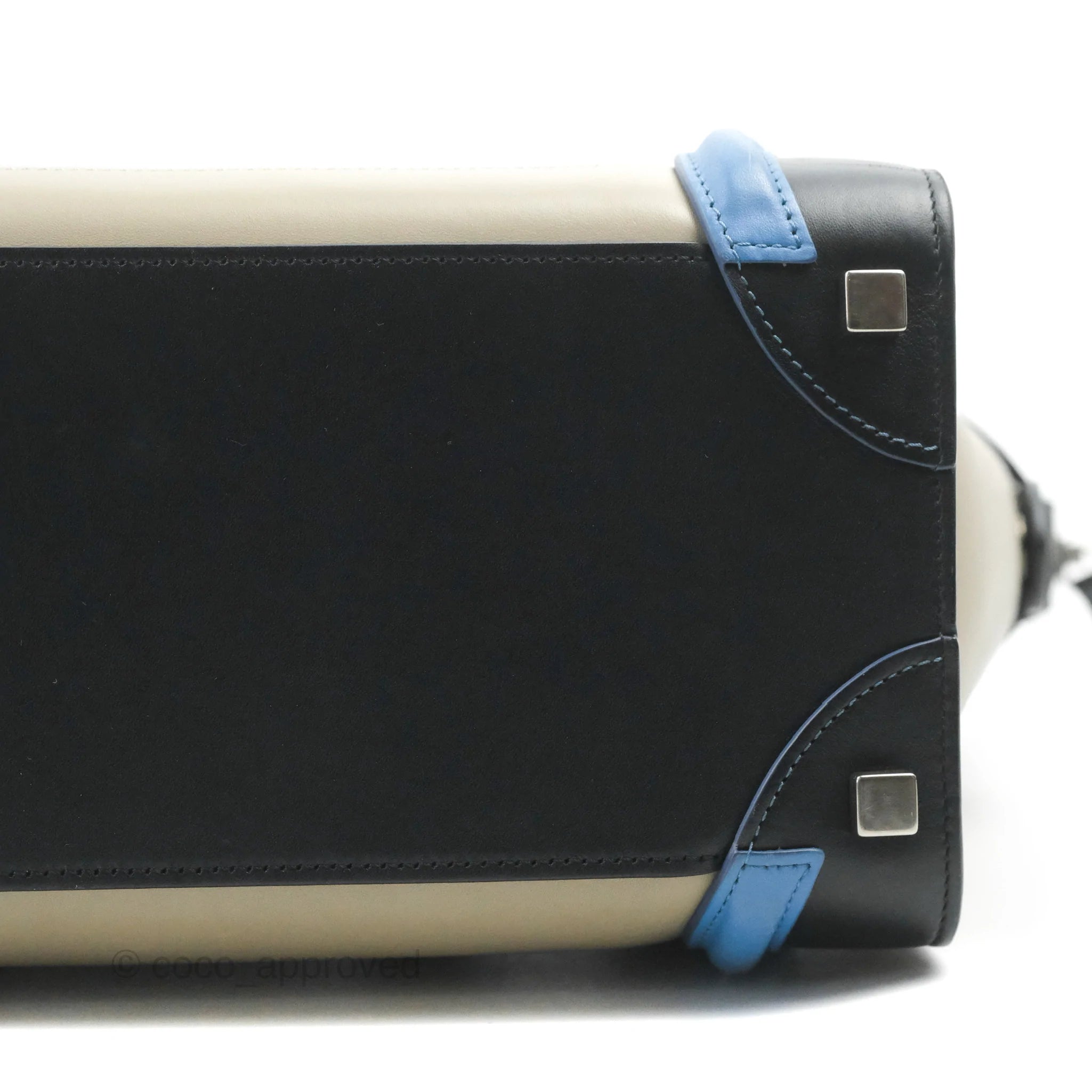 Celine Micro Luggage Bag in Taupe, Blue & Black Calfskin Leather - Perfect for Work, Travel & Everyday Luxury Handbag