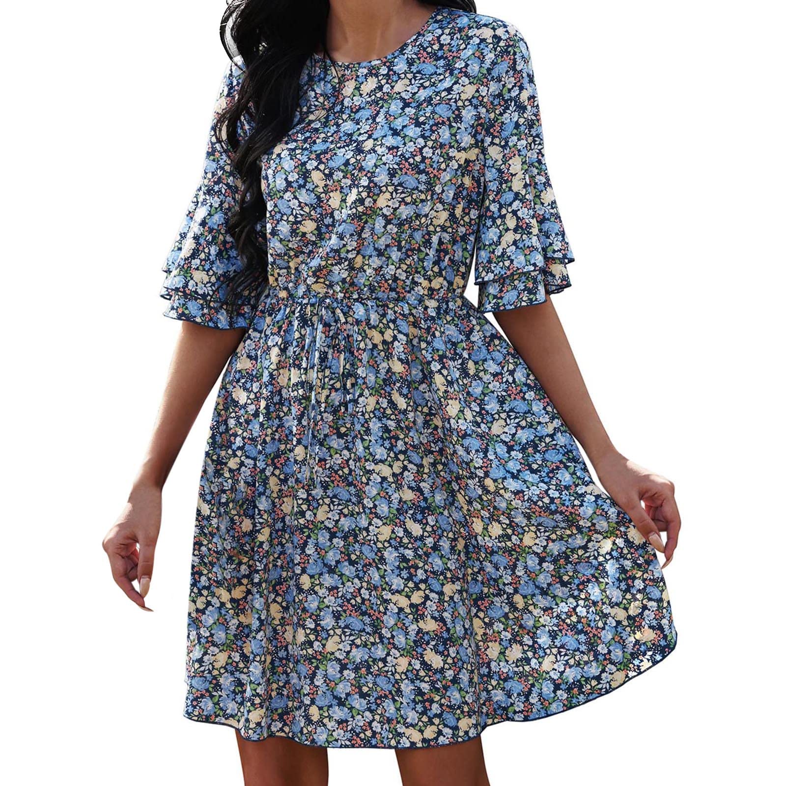 Plus Size Summer Dress for Women - Sexy V Neck Back Tie Mini Dress with Chain Detail & Floral Print | Perfect for Beach, Party & Casual Outings