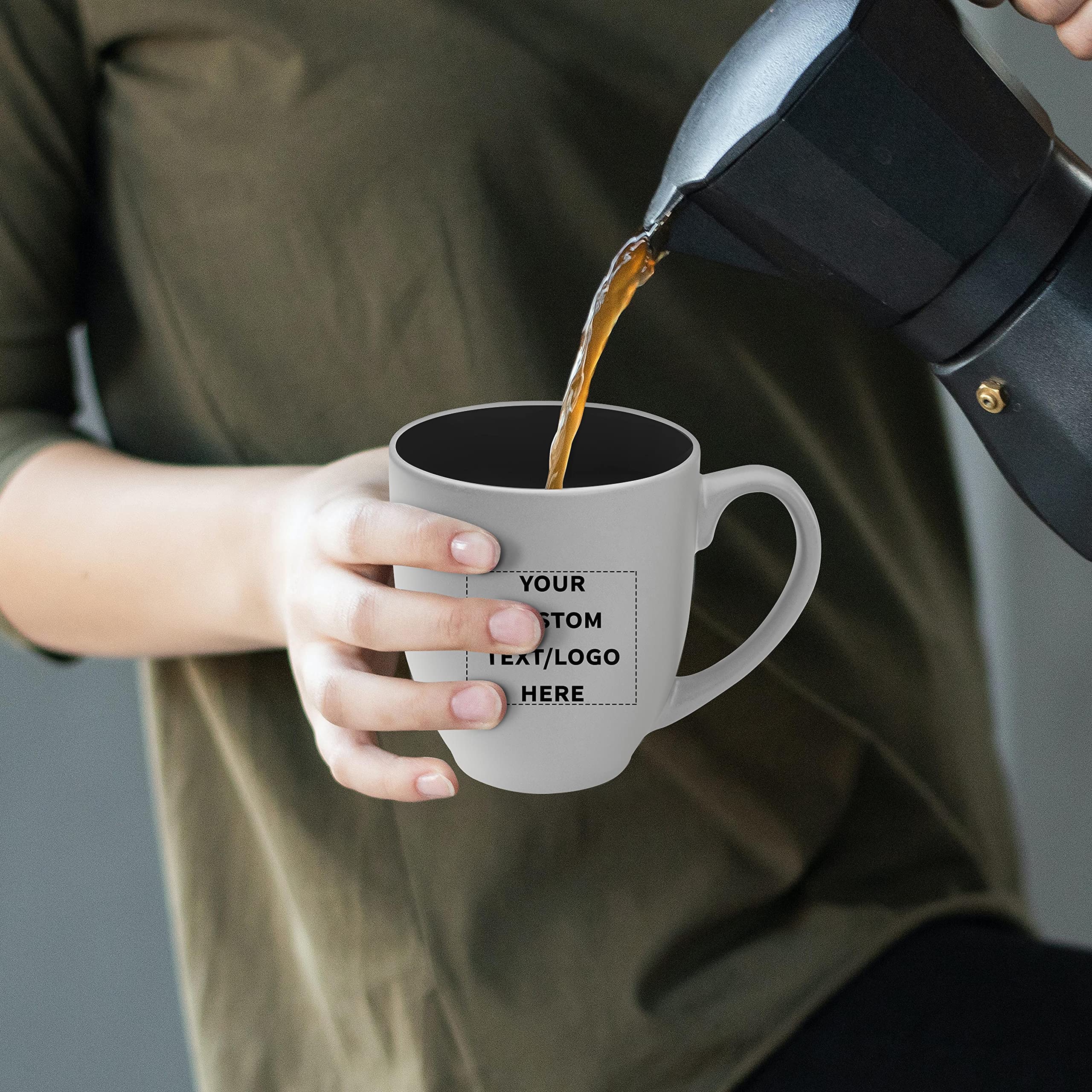 Custom Pop Out Bistro Two-Tone Coffee Mugs 16oz (Set of 50) - Bulk Personalized Coffee Cups for Hot Beverages, Tea & Hot Chocolate - Ideal for Cafes, Restaurants & Corporate Gifts - Black
