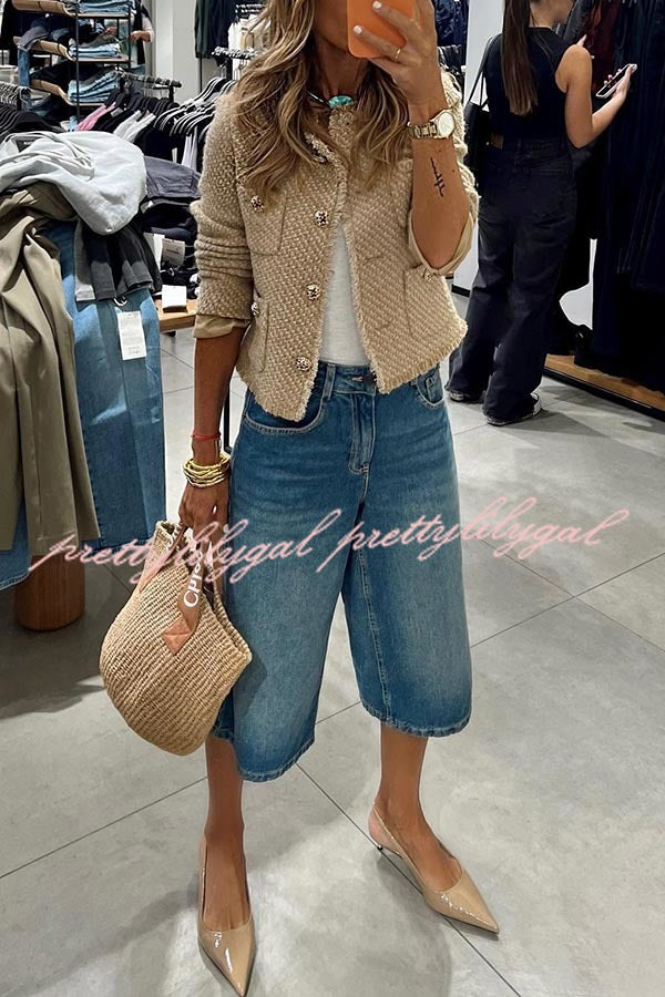 Stylish Denim Wide Leg Bermuda Shorts with Pockets - Comfortable Casual Wear for Women | Perfect for Summer, Beach, and Everyday Outfits