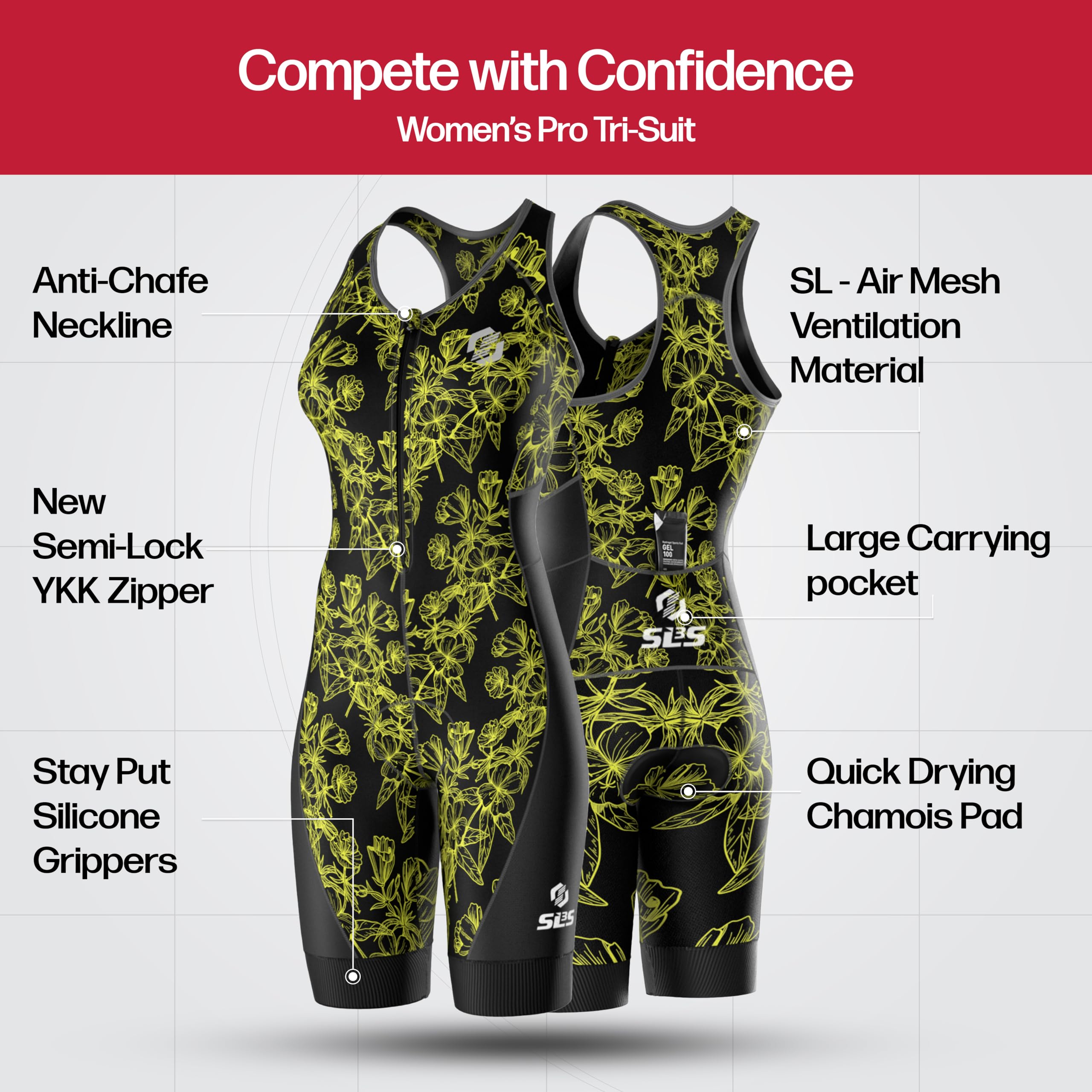 Women's Premium One-Piece Triathlon Suit - High-Performance Tri Suit for Female Athletes - No Shelf Bra - Ideal for Swimming, Biking & Running Competitions