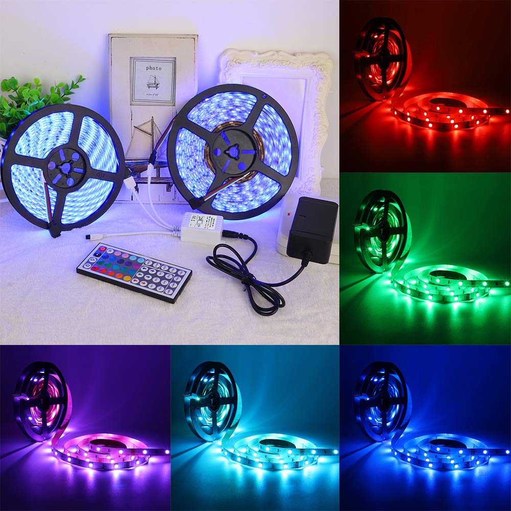 BZONE RGB LED Controller - 2-Port 4Pin Dual Output with 44-Key IR Remote for 5050/3528 LED Strips (DC12V-24V) - Perfect for Home Theater, Bedroom & Party Lighting