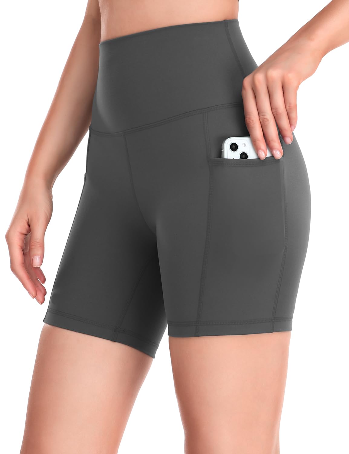 HeyNuts Women's High Waist Compression Yoga Shorts with Side Pockets - 4