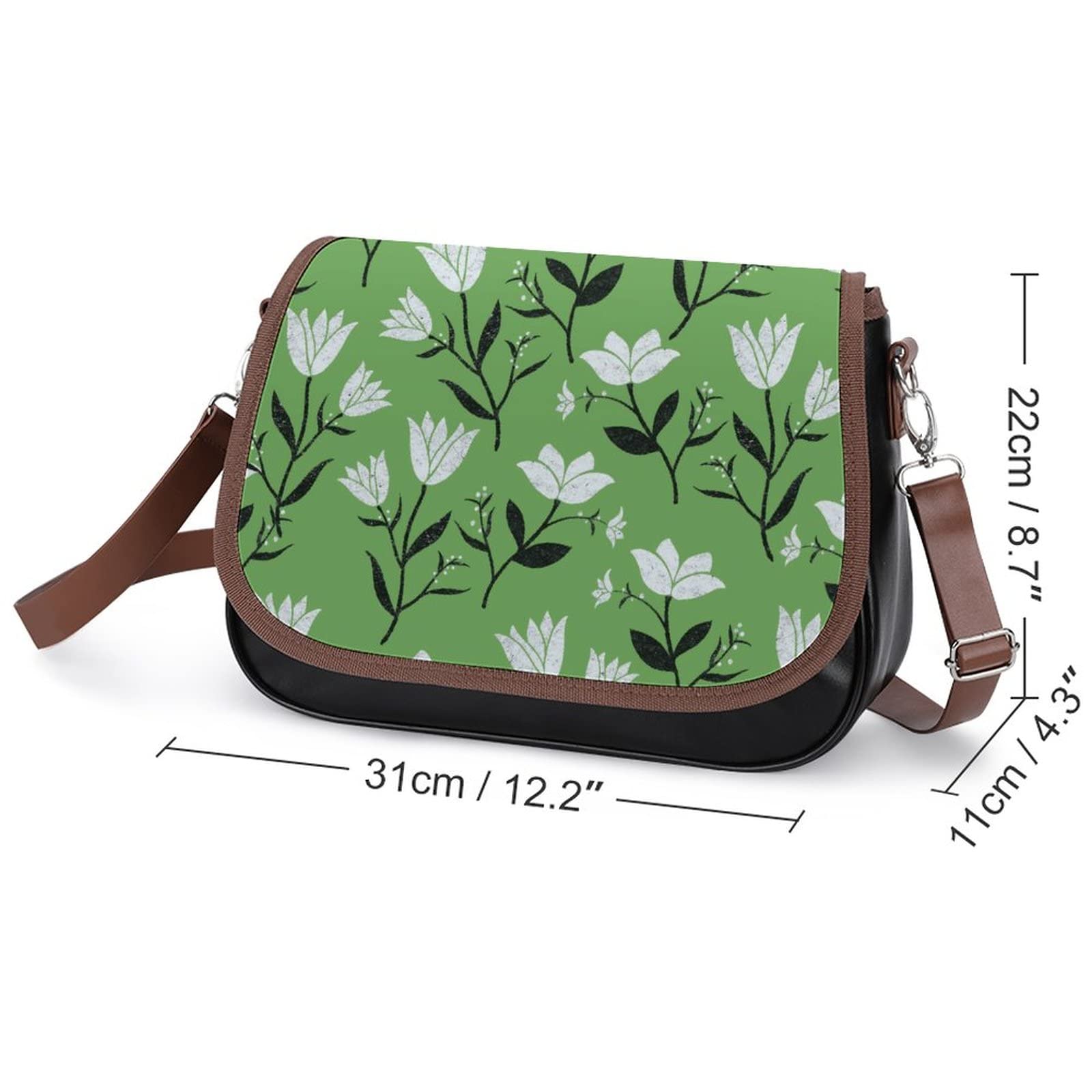 Trendy Printed Crossbody Bags for Women - Leather Shoulder Bag Satchel Hobo Purse with Green White Floral Pattern | Perfect for City Travel, Shopping & Daily Use