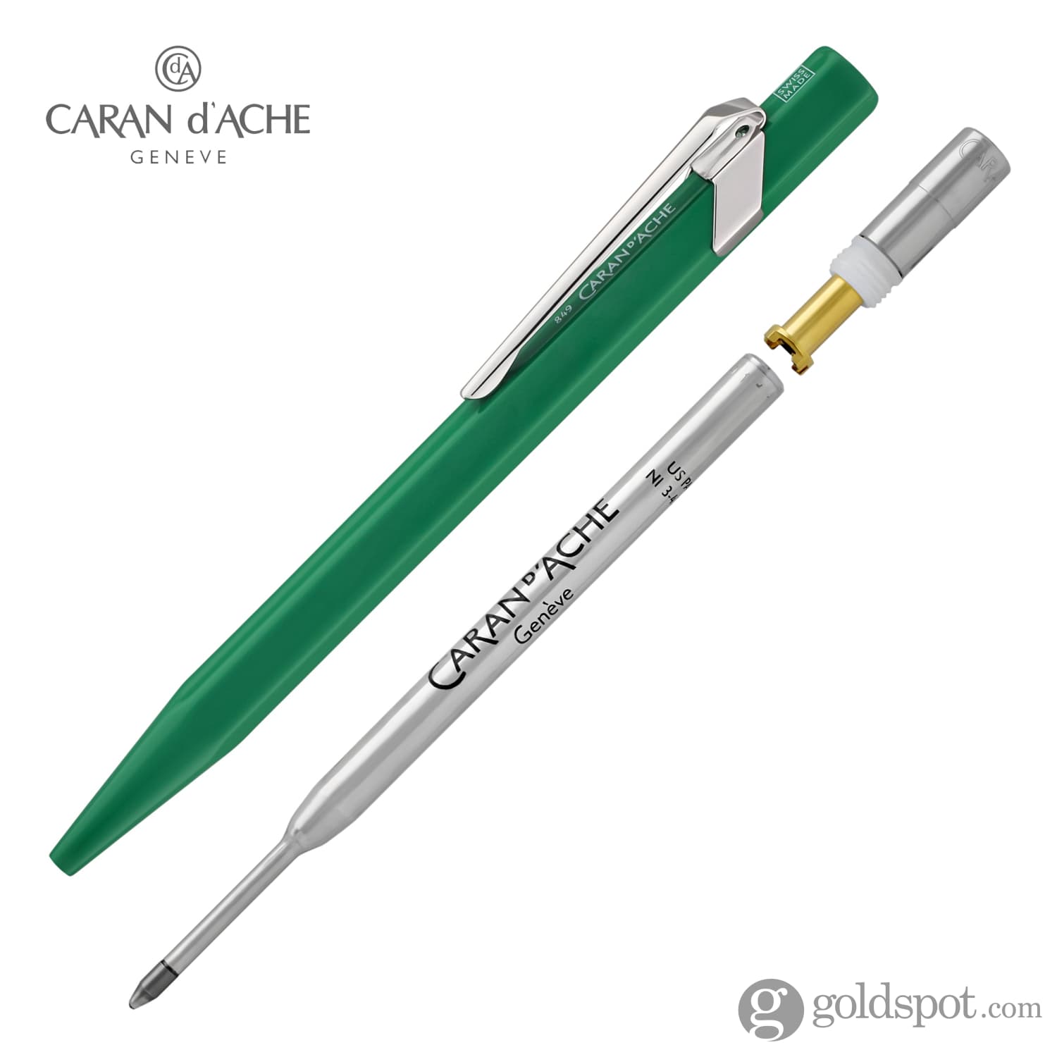 Premium Caran d'Ache 849 Metal Collection Ballpoint Pen - Elegant Green Ink Pen for Writing, Signing & Gifting - Perfect for Office, School & Luxury Everyday Use