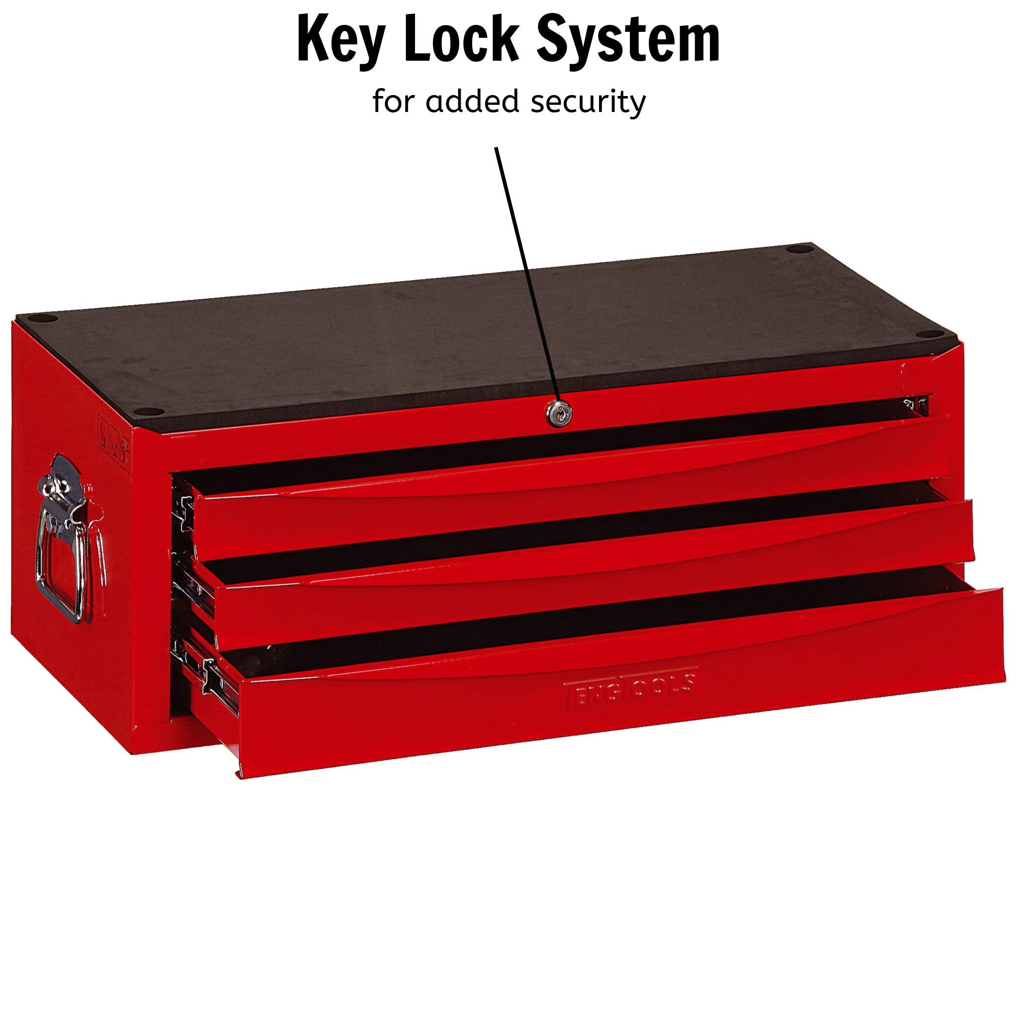 Teng Tools TC803USV 3-Drawer Professional Portable Steel Lockable Red Tool Box - Heavy Duty Tool Storage for Mechanics, DIY & Home Improvement | Workshop, Garage & Job Site Use