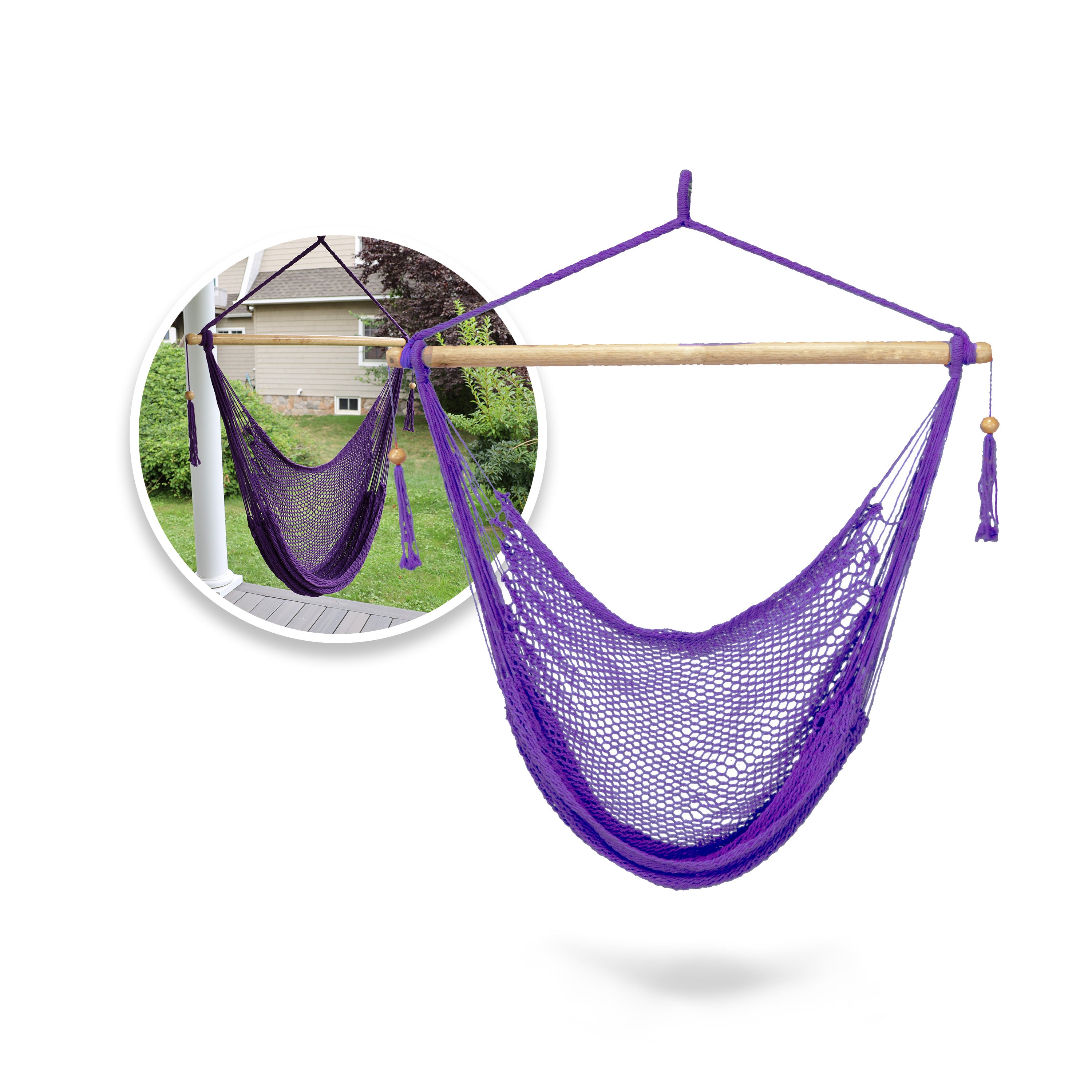 Bliss Hammocks BHC 412PR Island Rope Hammock Chair with Spreader Bar & Hanging Hardware - 40 Inch Wide, 265 lb Weight Capacity (Purple) - Perfect for Porch, Patio, Backyard & Indoor Relaxation