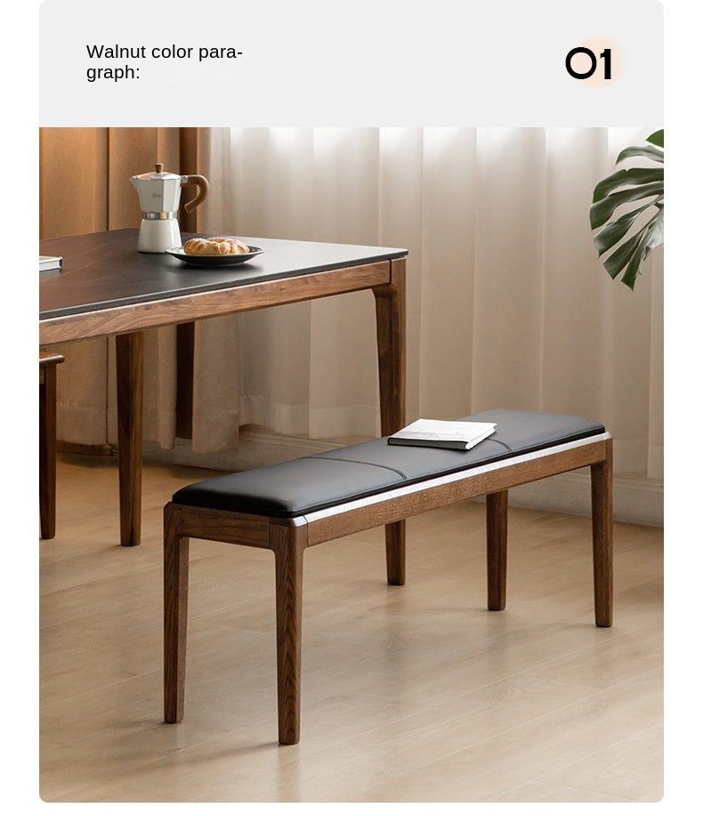Solid Oak & Black Walnut Nordic Style Long Bench - Modern Wooden Sofa for Living Room, Bedroom, Entryway & Dining Area