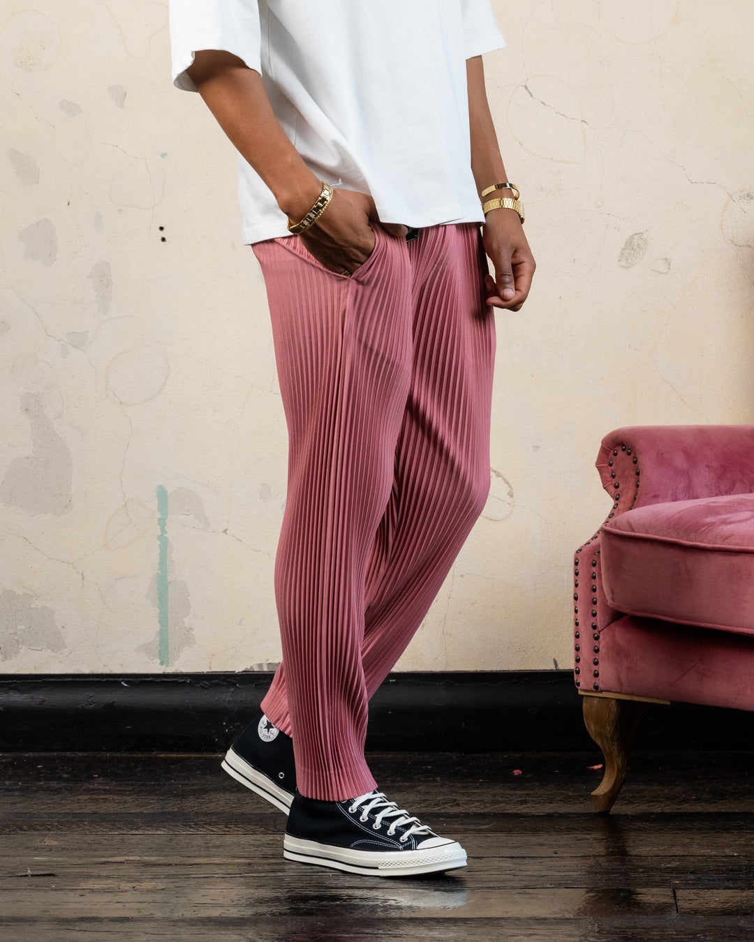 404 Harbour Plisse Pants for Women - Soft Pink High Waisted Wide Leg Palazzo Pants - Comfortable Stretchy Lounge Pants for Yoga, Travel and Casual Wear
