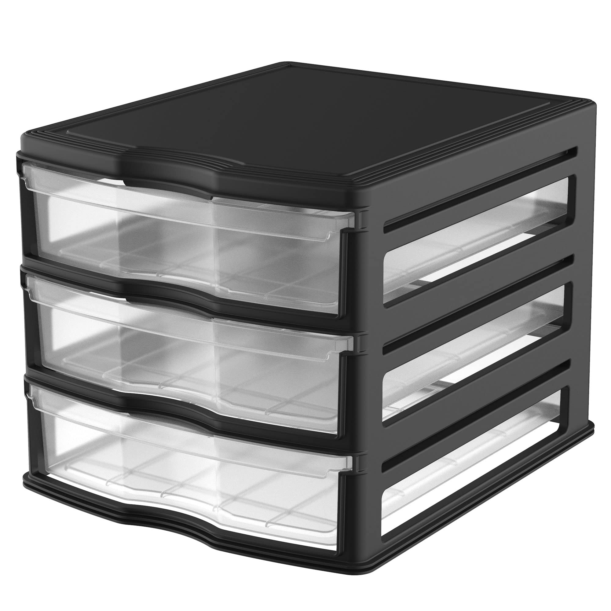 3-Pack Black Stackable Plastic Drawers for Bathroom, Makeup & Pantry Organization - Space-Saving Storage Solution