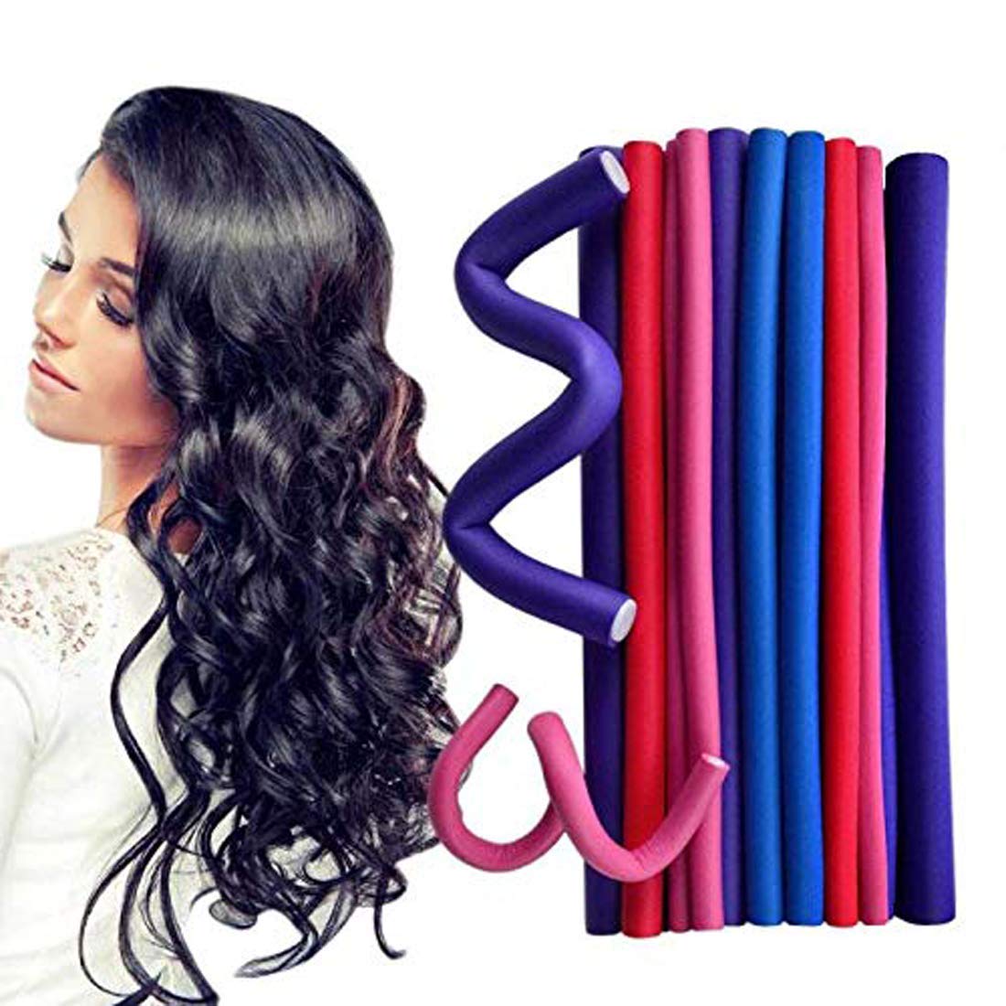 DEXO Hair Curling Flexi Rods Set - 10 Pack Magic Air Hair Rollers, Bendy Styling Sticks & Clips for Soft Curls and Waves - Perfect for Home Salon, DIY Styling, and Professional Use