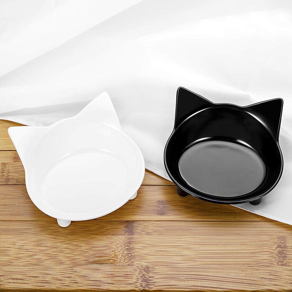 Non-Slip Cat & Dog Food Bowl with Cute Ears Design - Pet Feeding Dish for Kittens & Puppies - Perfect for Home, Travel and Outdoor Use - Black