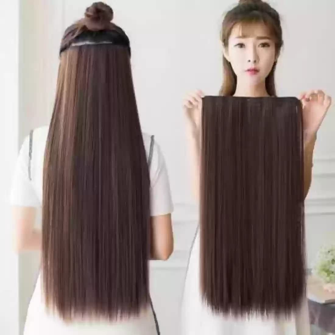 24 Inch High-Temperature Synthetic Fiber Brown Straight Hair Extensions for Women - Perfect for Daily Styling, Parties & Special Occasions