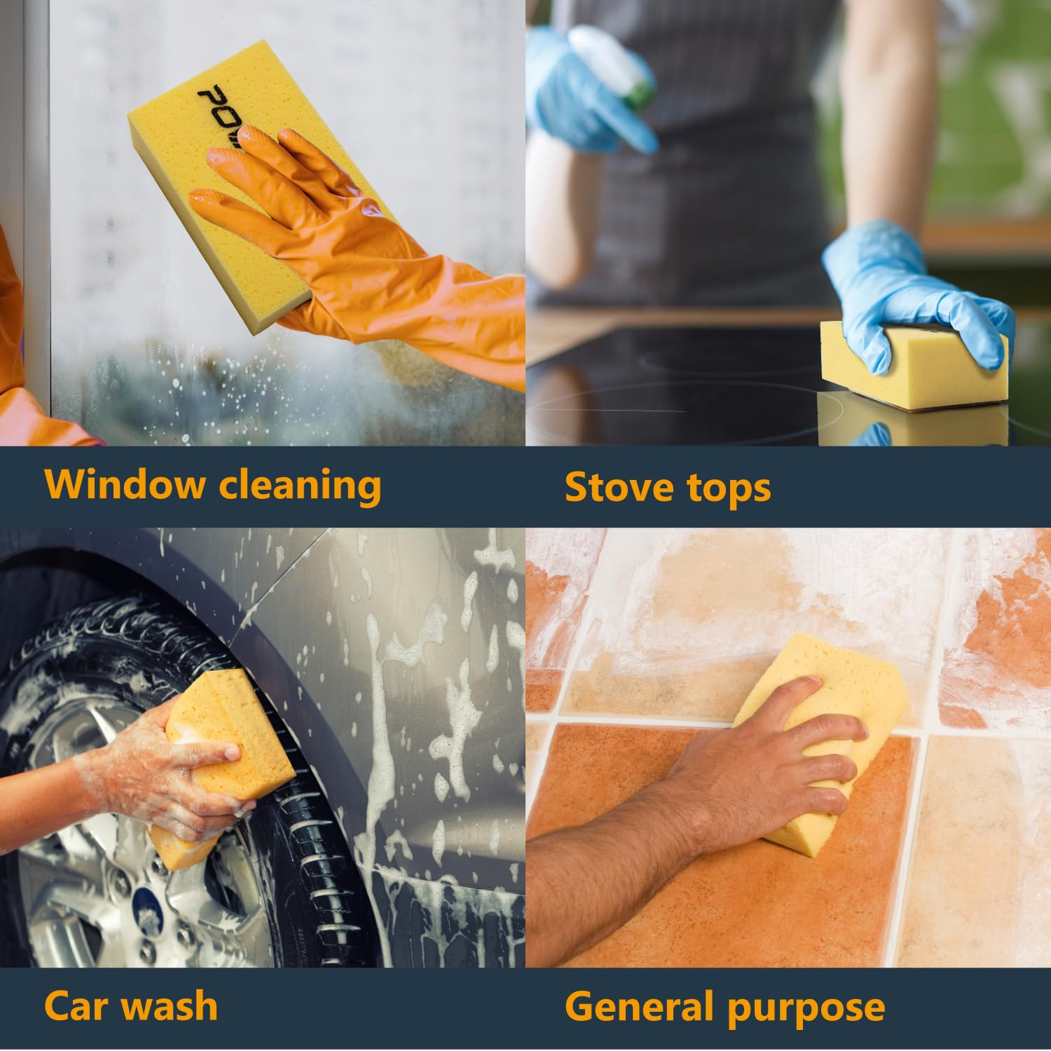 POWERTEC Large Square Grout Sponge 4-Pack - Professional Tile Grout Removal & Cleaning Sponge for Floors, Kitchen, Bathroom - Heavy Duty Absorbent Multi-Purpose Cleaning Tool (72106) - Perfect for DIY Home Renovation, Tile Installation and Deep Cleaning Projects
