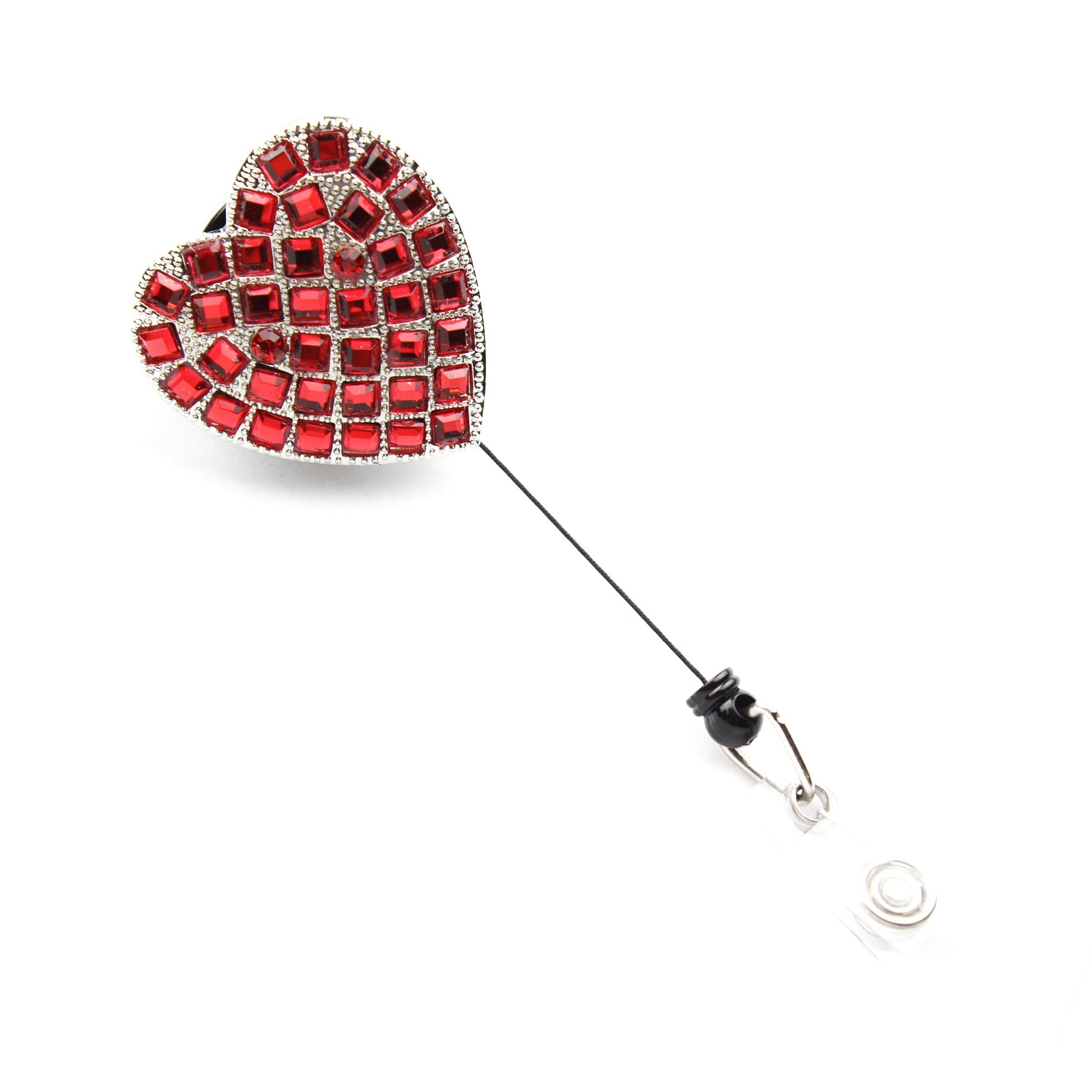 Red Heart Badge Pull Reel Retractable ID Holder with Love Red Crystal Rhinestones - Elegant Lanyard for Nurses, Teachers, and Office Professionals - Perfect for Conferences, Hospitals, and Schools