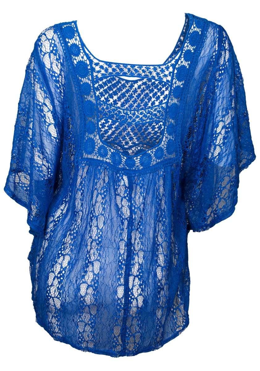 eVogues Plus Size Sheer Crochet Lace Poncho Top - Made in USA | Flowy Boho Cover Up for Beach, Festival & Summer Outfits